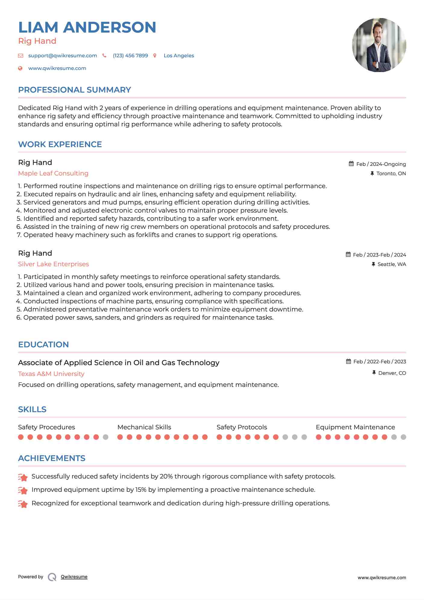 Rig Hand Resume Format