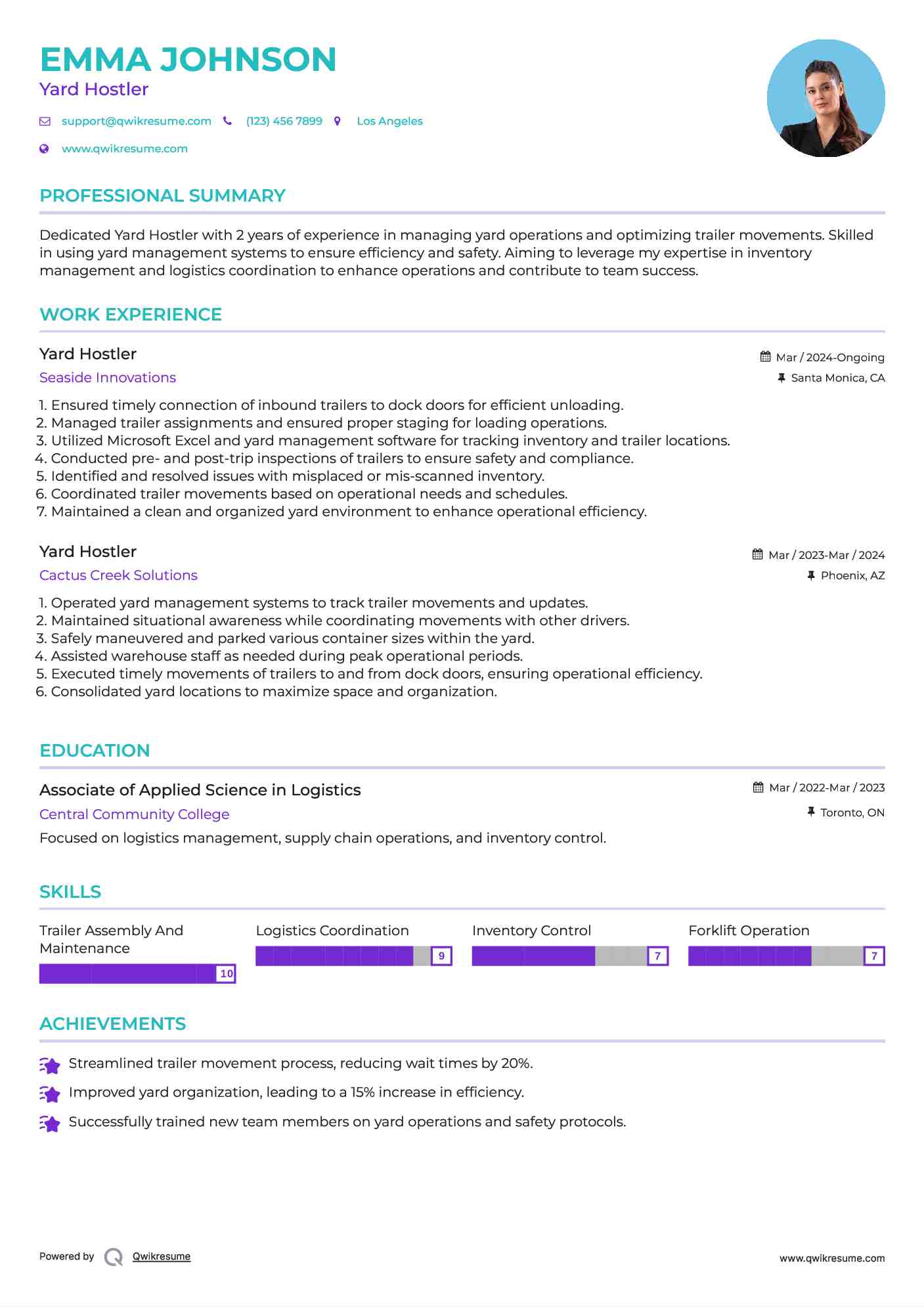 Yard Hostler Resume Samples QwikResume
