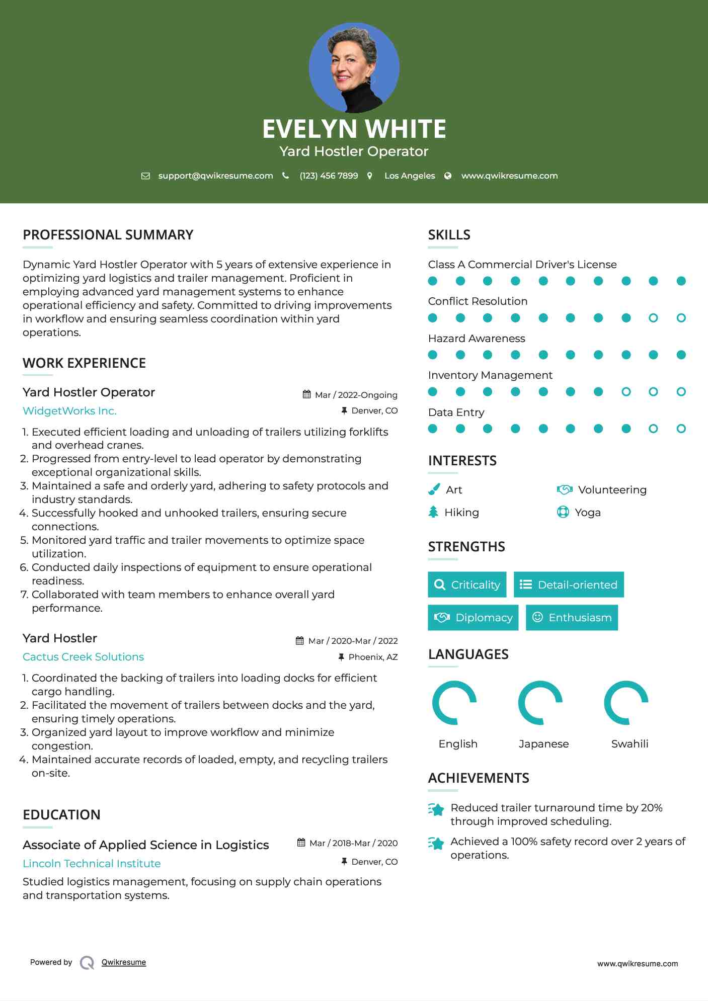 Yard Hostler Resume Samples QwikResume