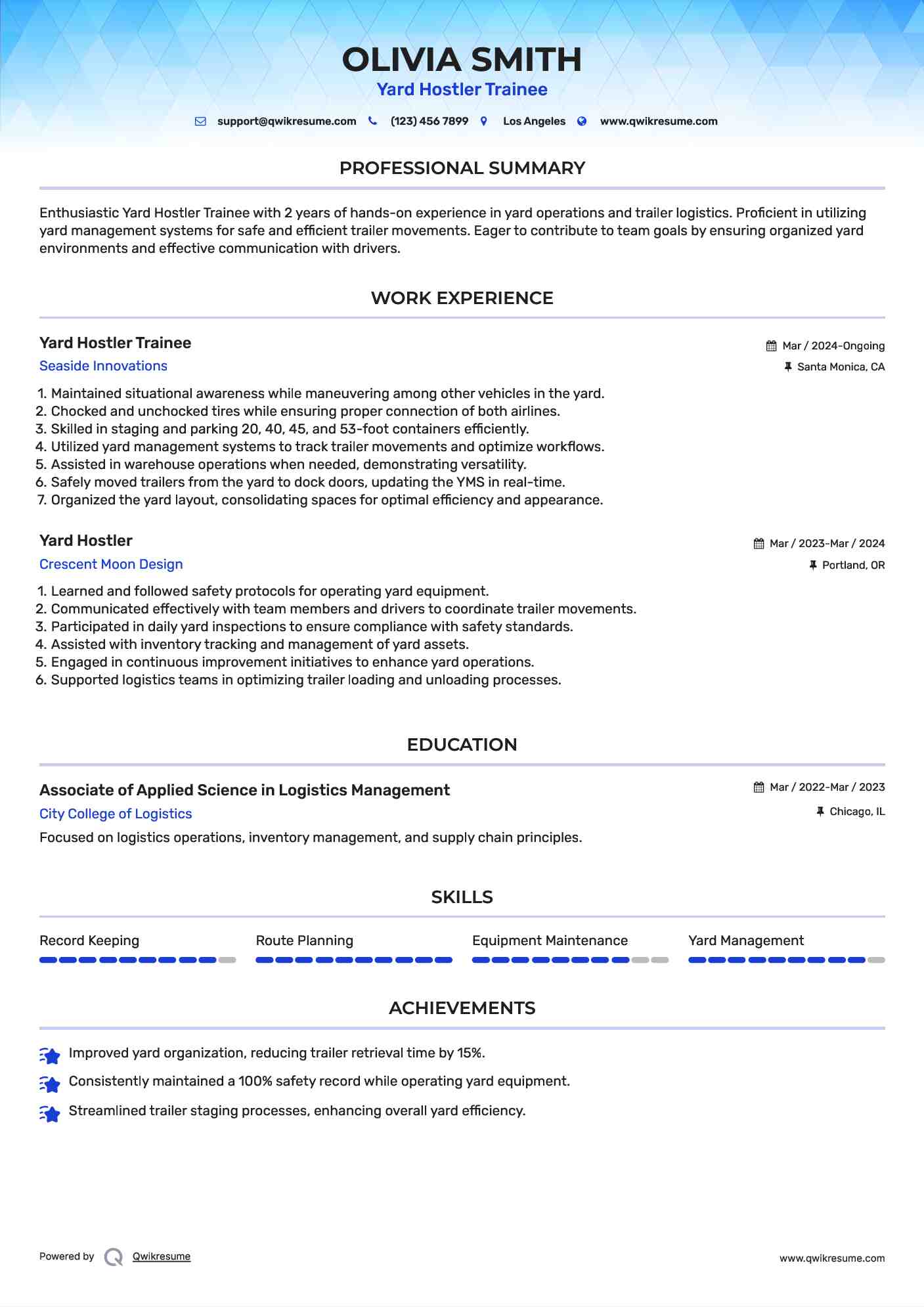 Yard Hostler Resume Samples QwikResume