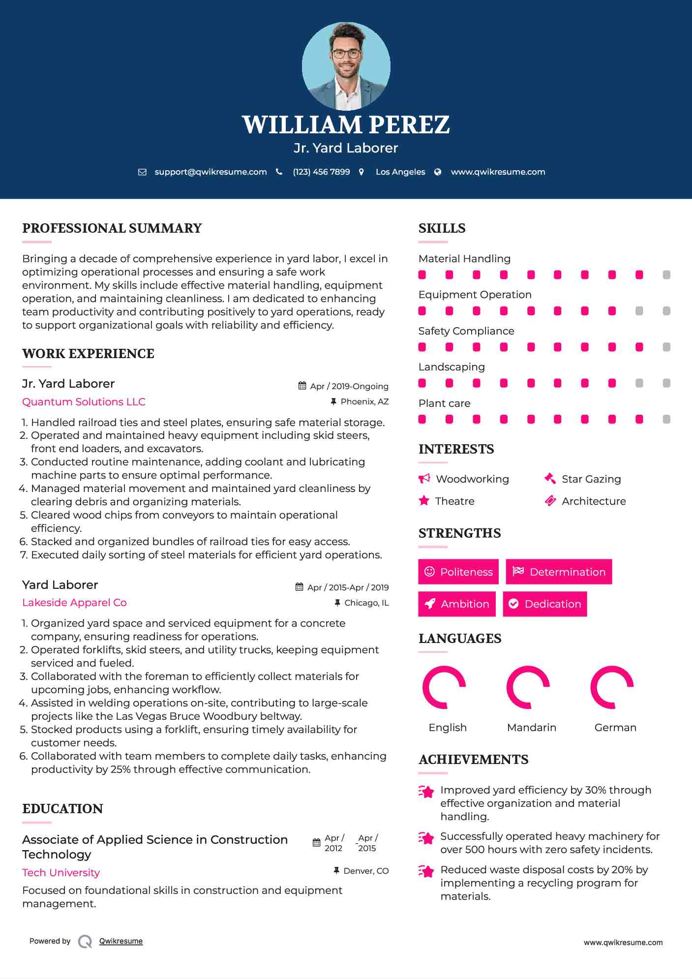 Jr. Yard Laborer Resume Example