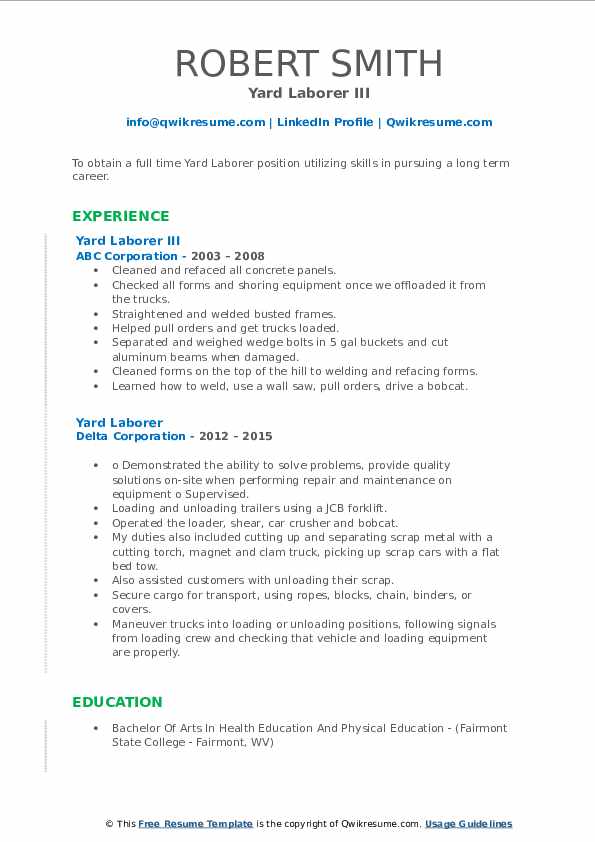 Yard Laborer Resume Samples QwikResume