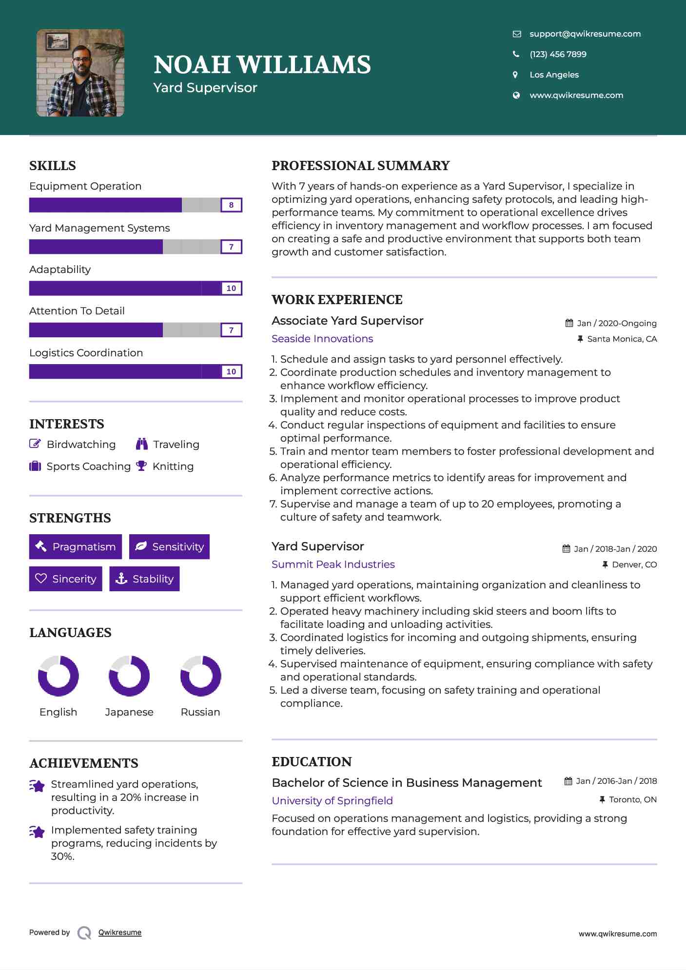 Associate Yard Supervisor Resume Model