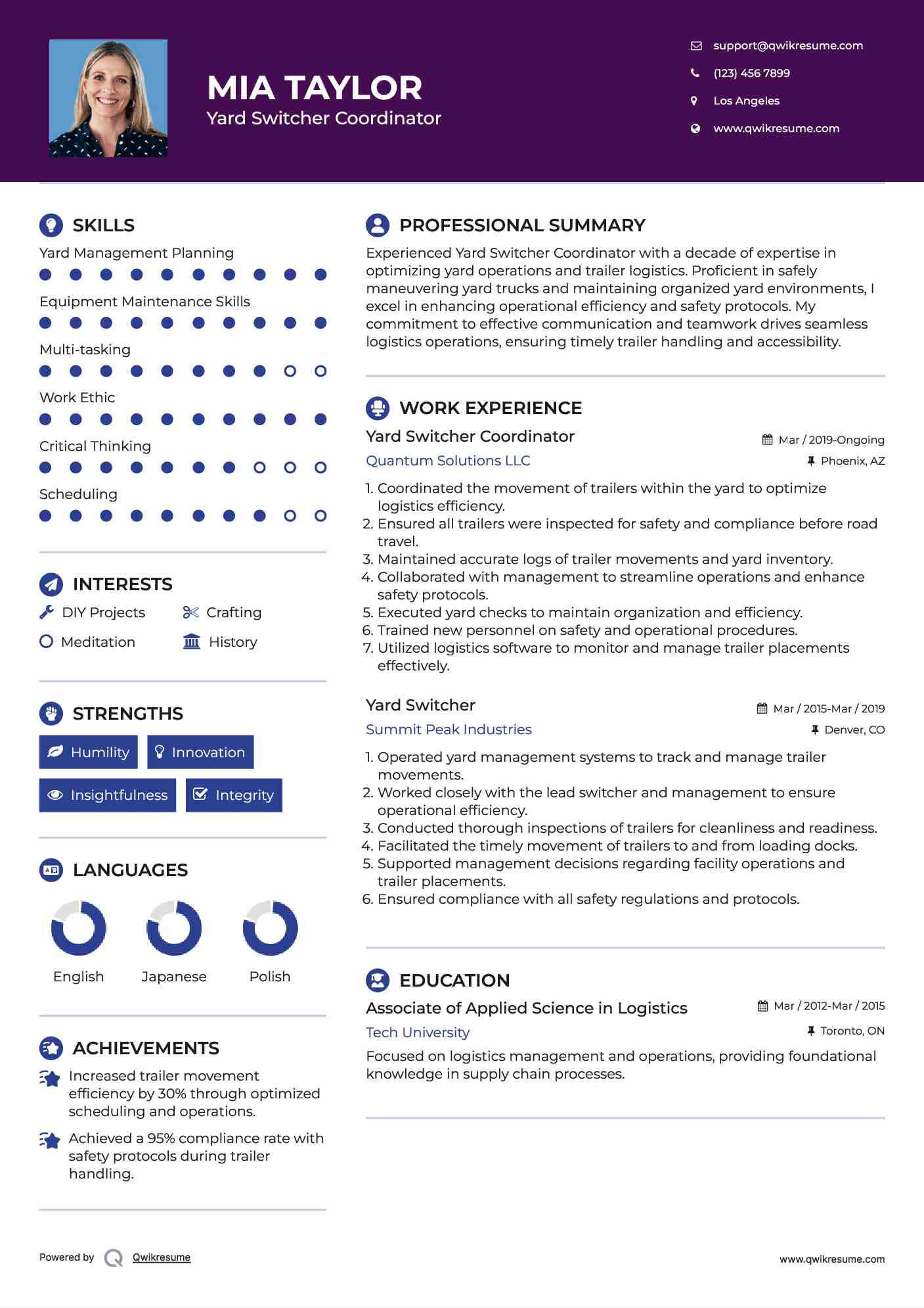 Yard Switcher Resume Samples QwikResume