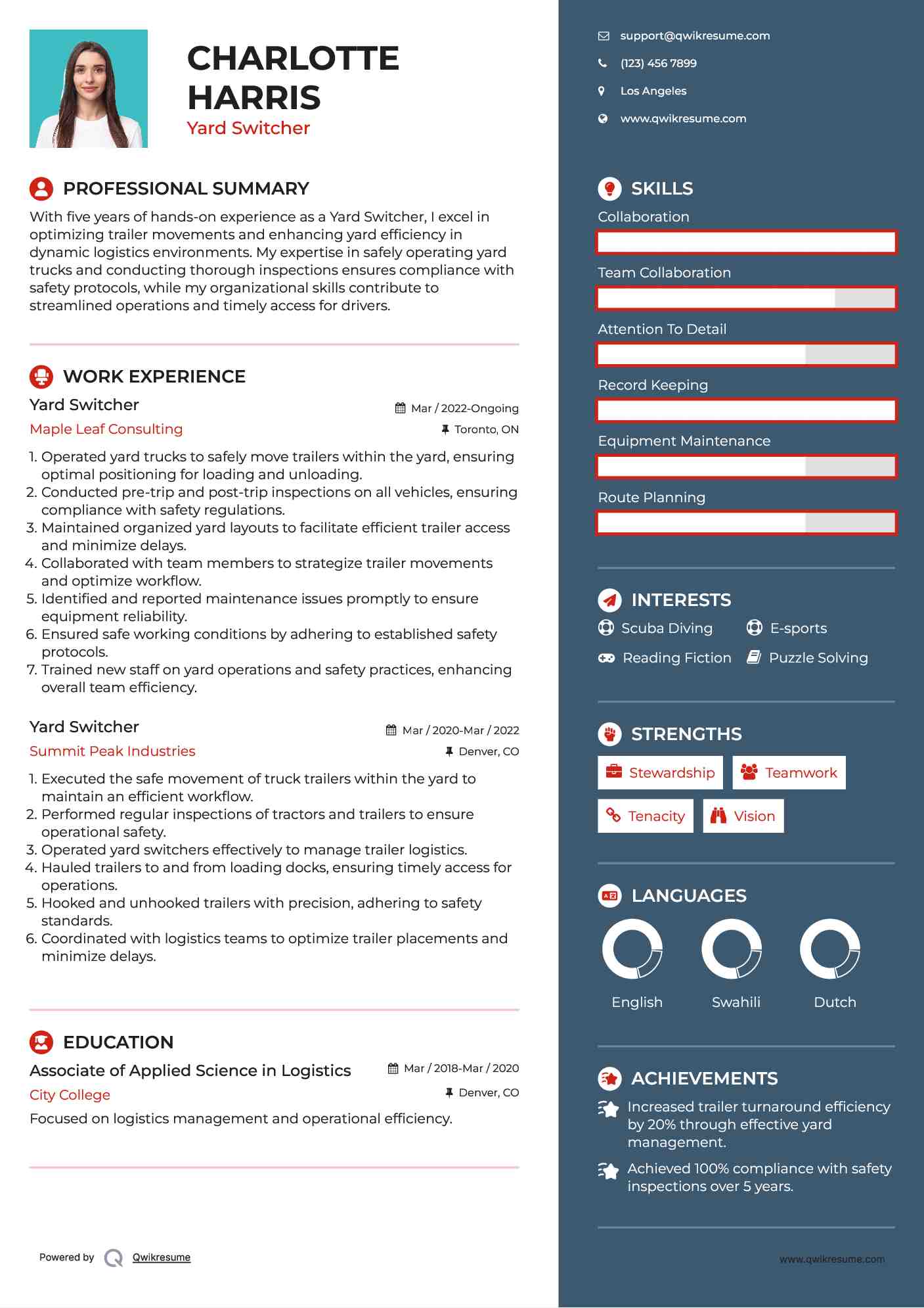 Yard Switcher Resume Model