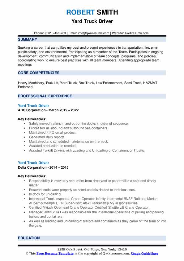 Yard Truck Driver Resume Samples QwikResume
