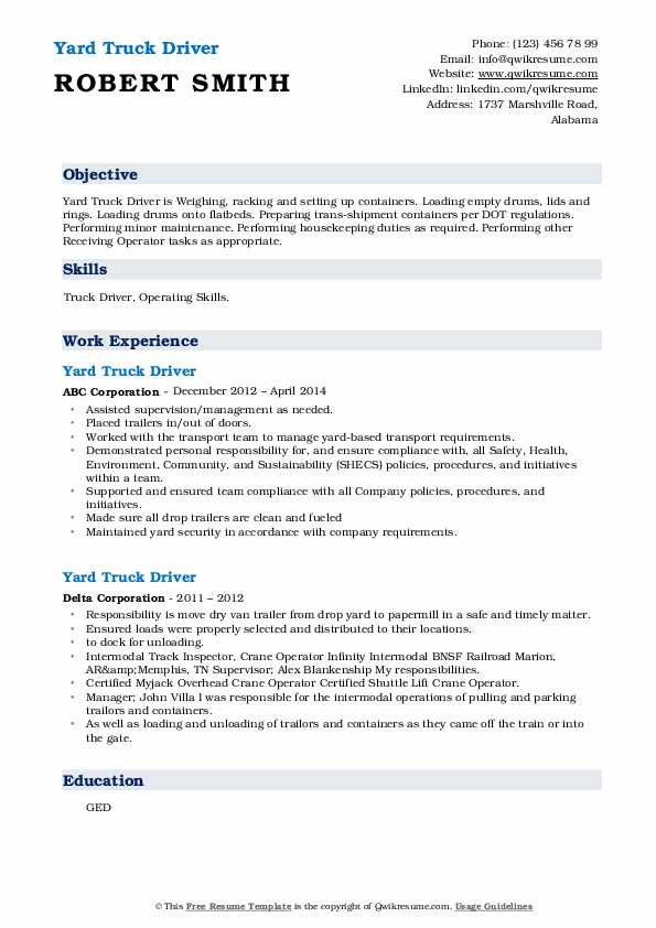 Yard Truck Driver Resume Samples - Yard Truck Driver 1663754324 Pdf 