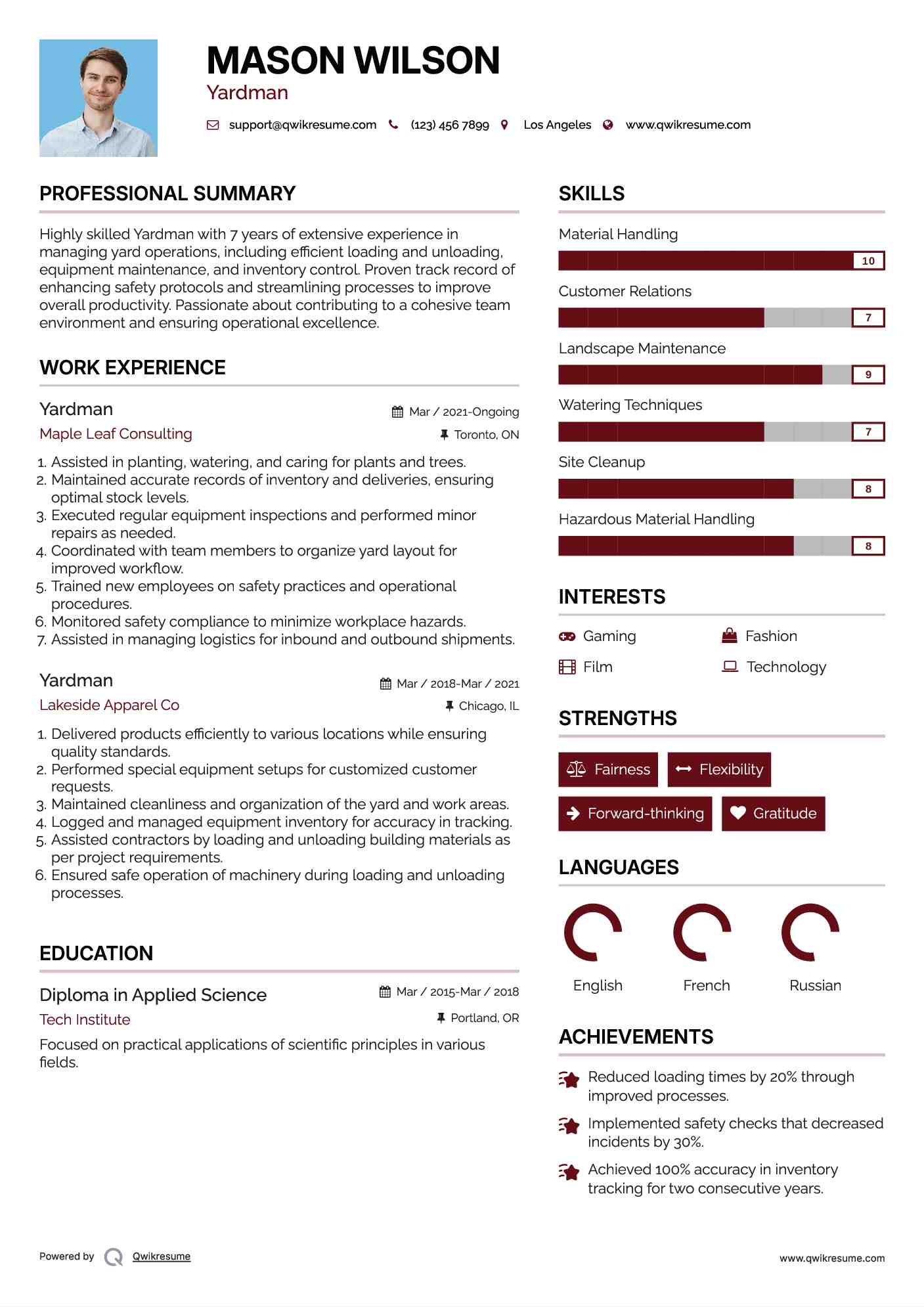 Yardman Resume Example