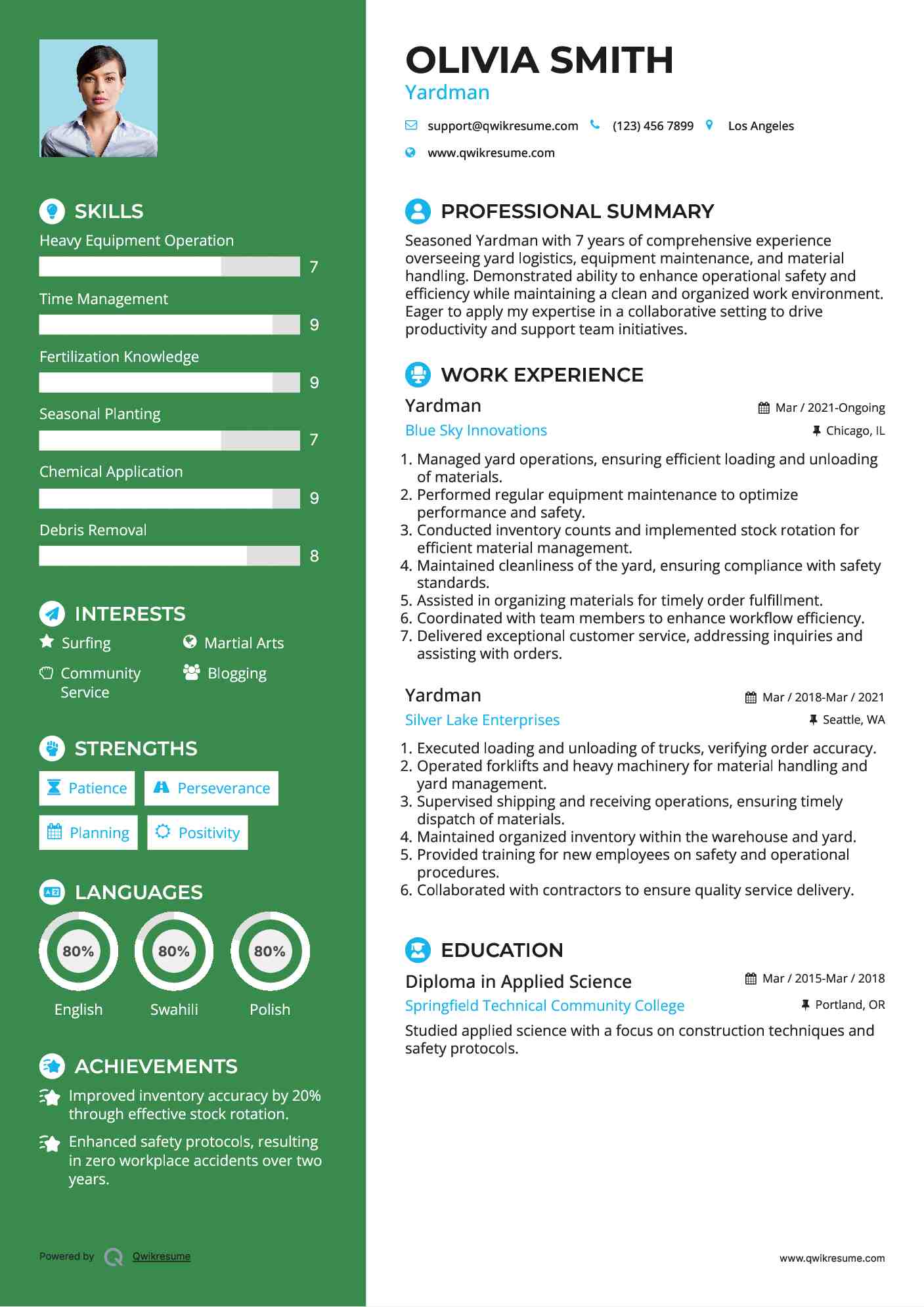 Yardman Resume Example