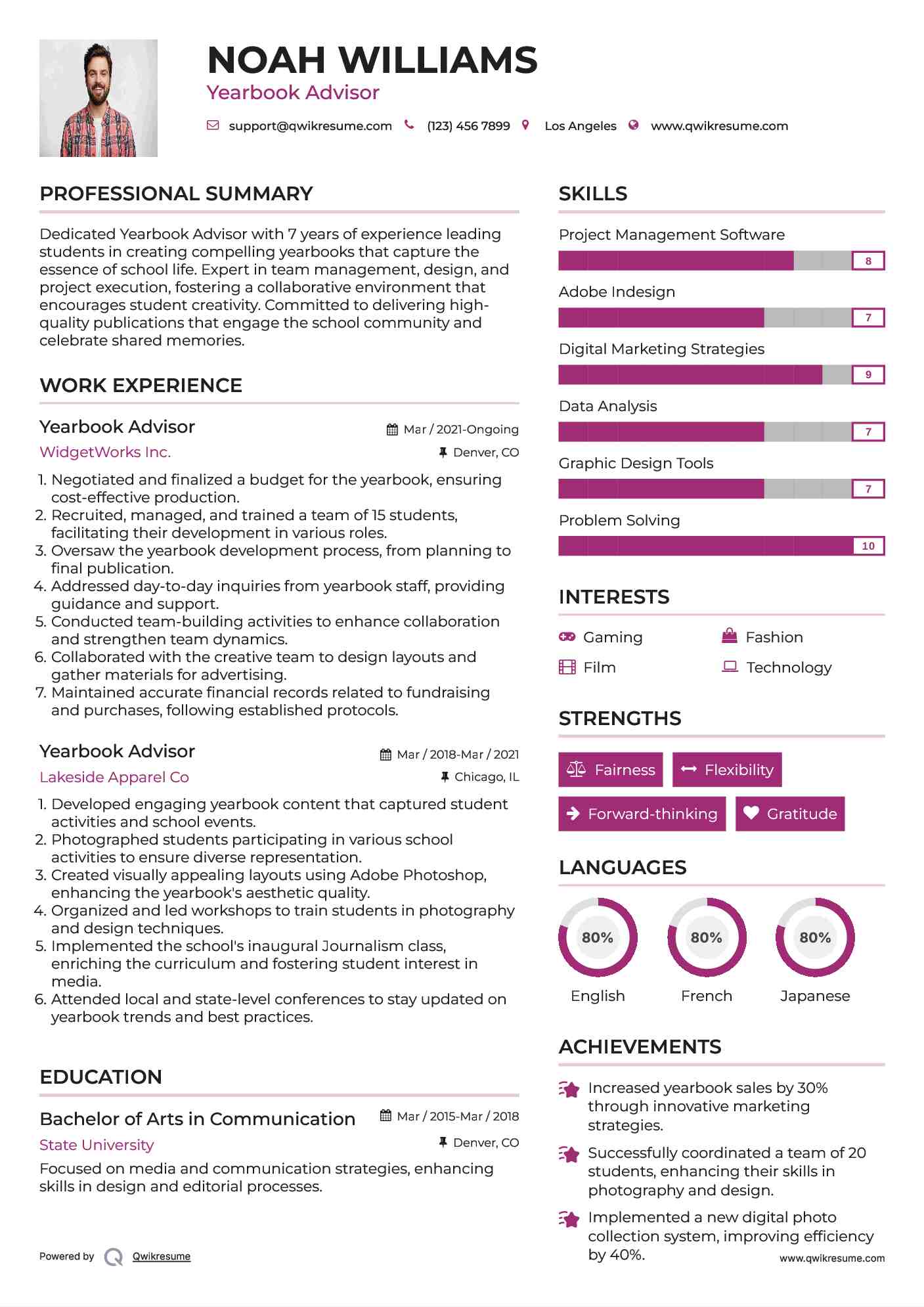 Yearbook Advisor Resume Sample