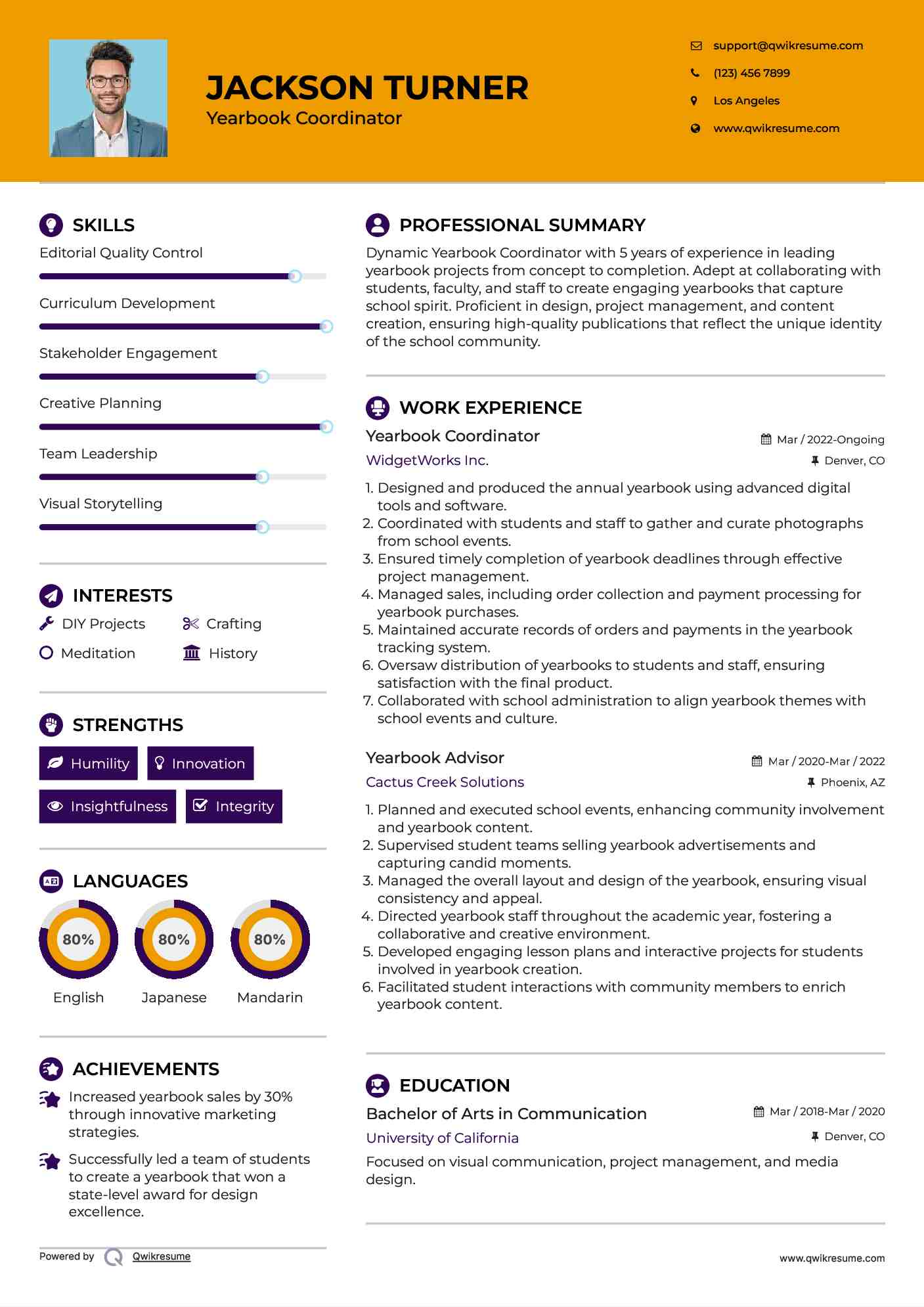 Yearbook Coordinator Resume Model