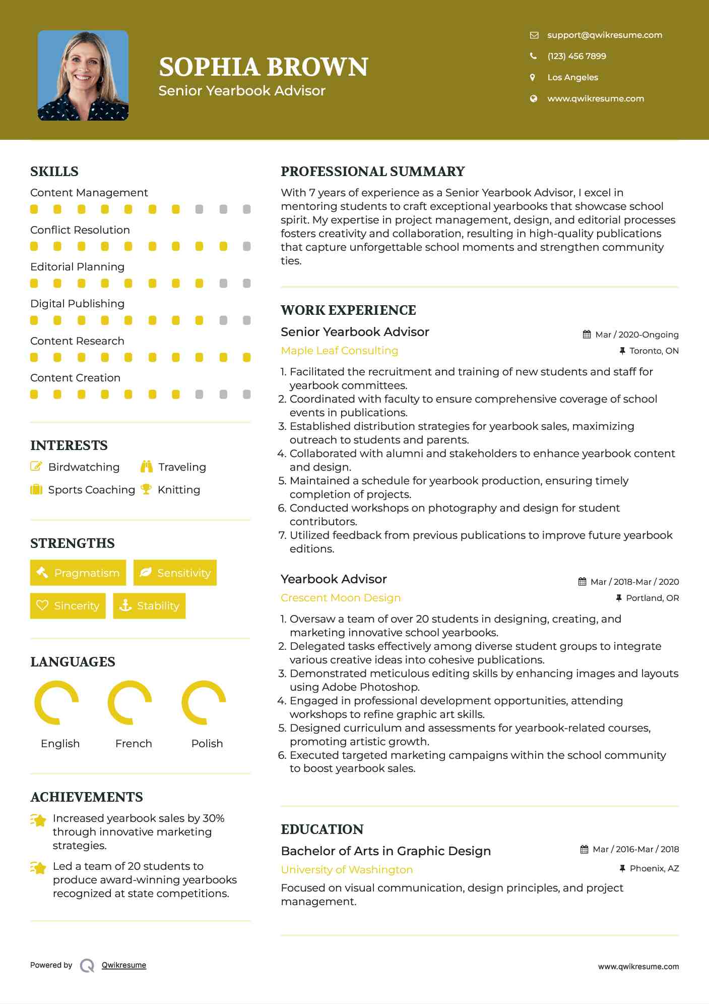 Senior Yearbook Advisor Resume Model