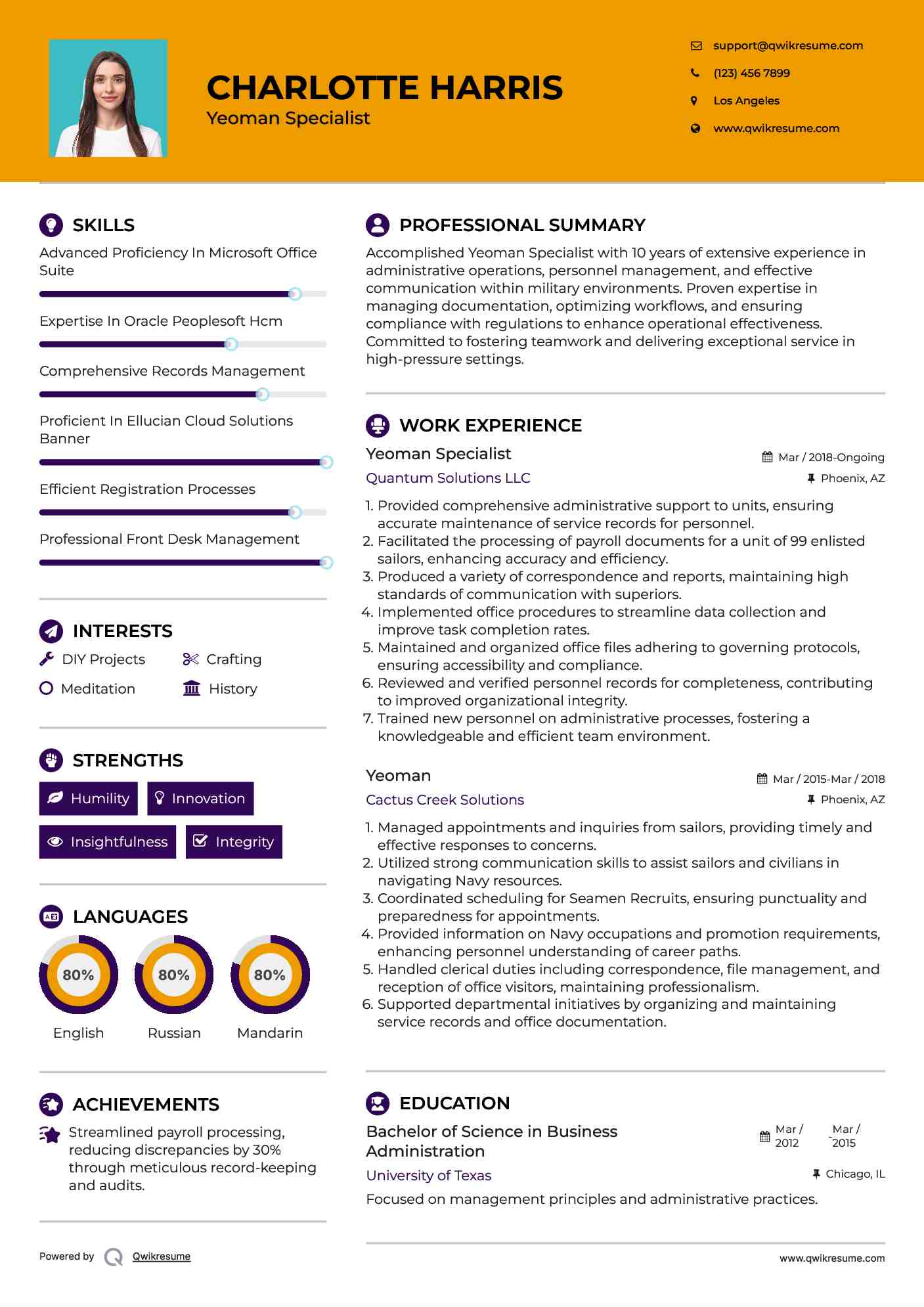 Yeoman Specialist Resume Example