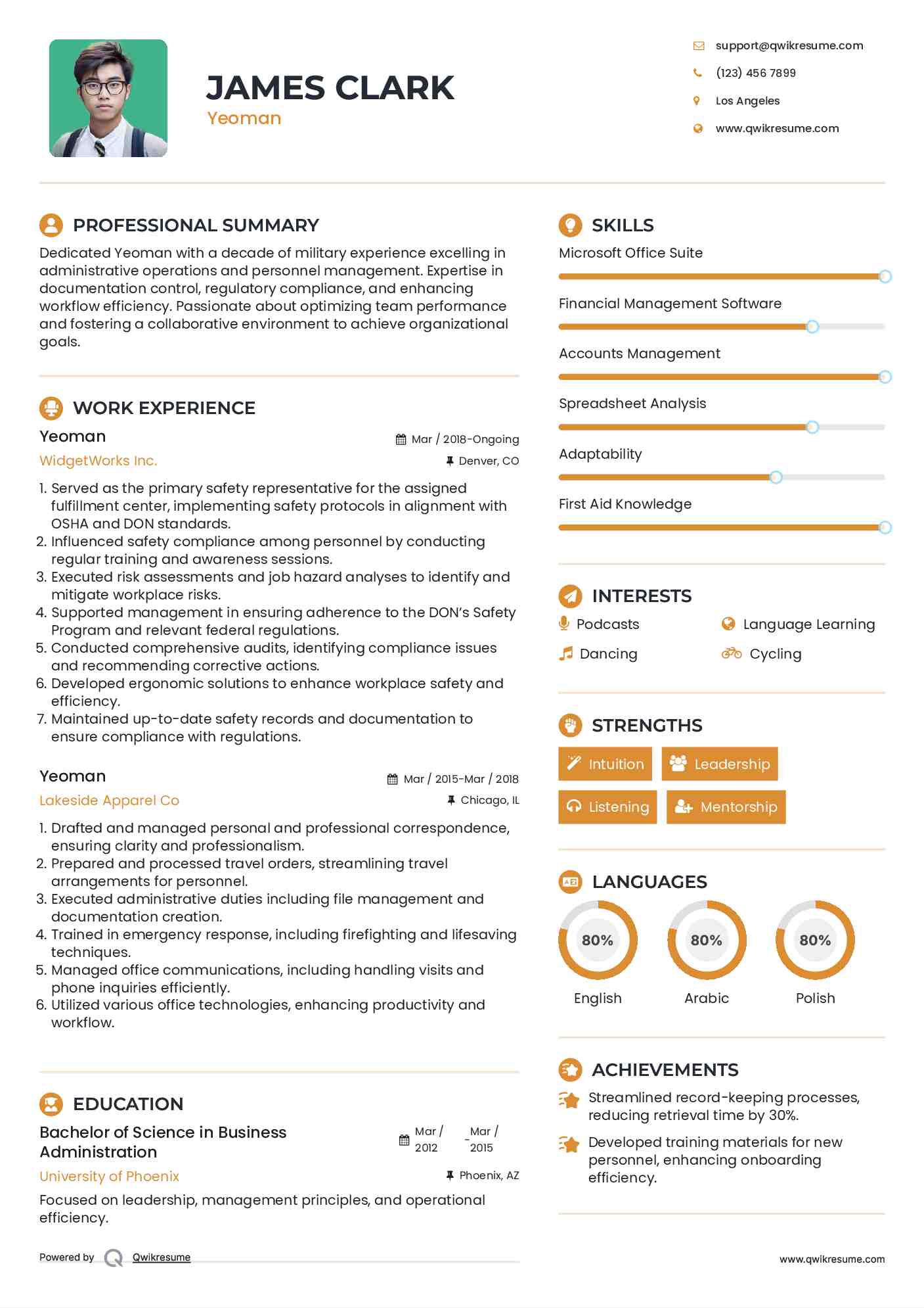 Yeoman Resume Sample