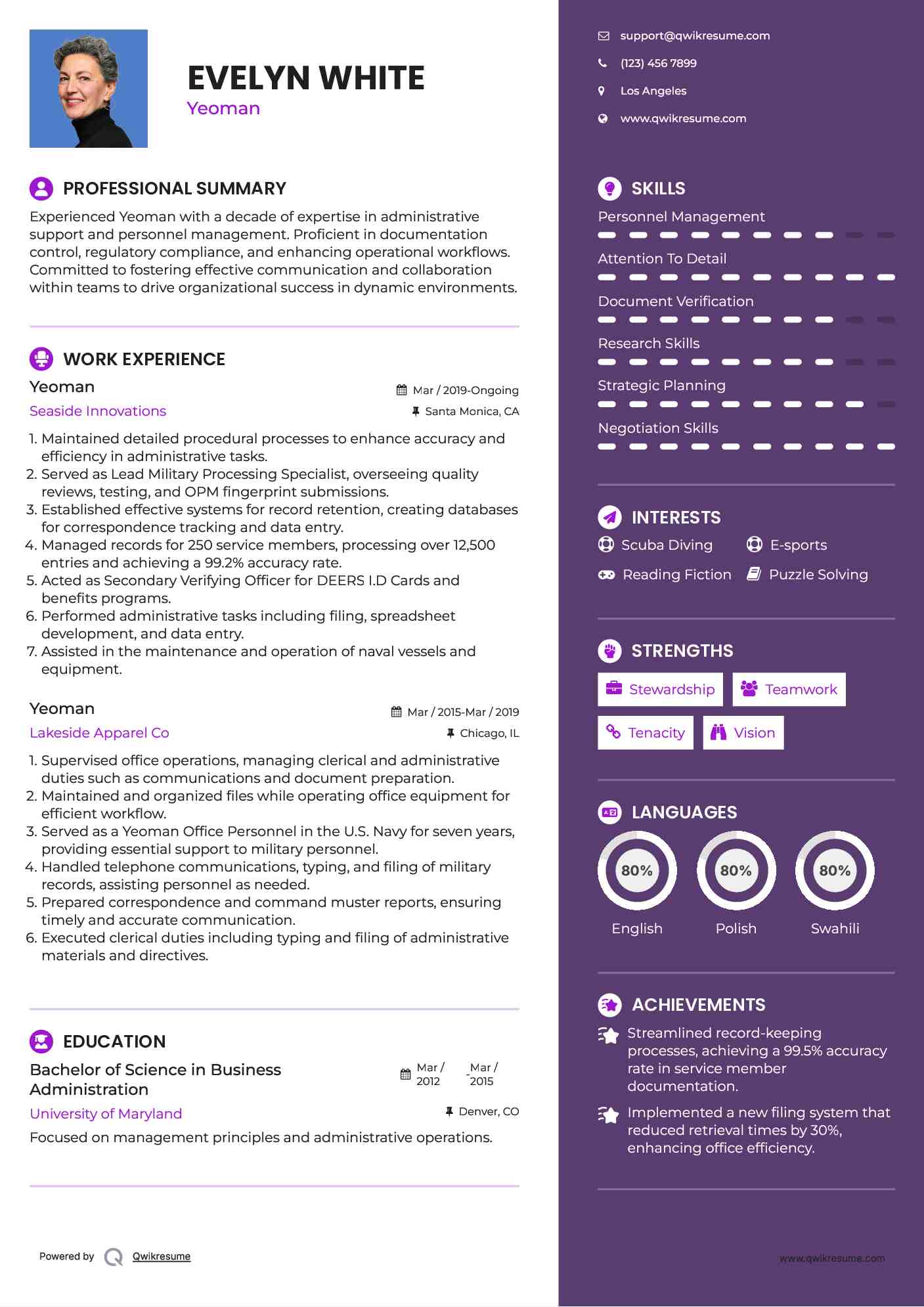 Yeoman Resume Format