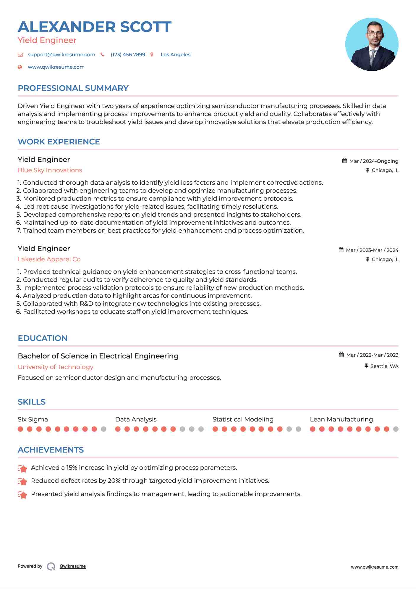 Yield Engineer Resume Template