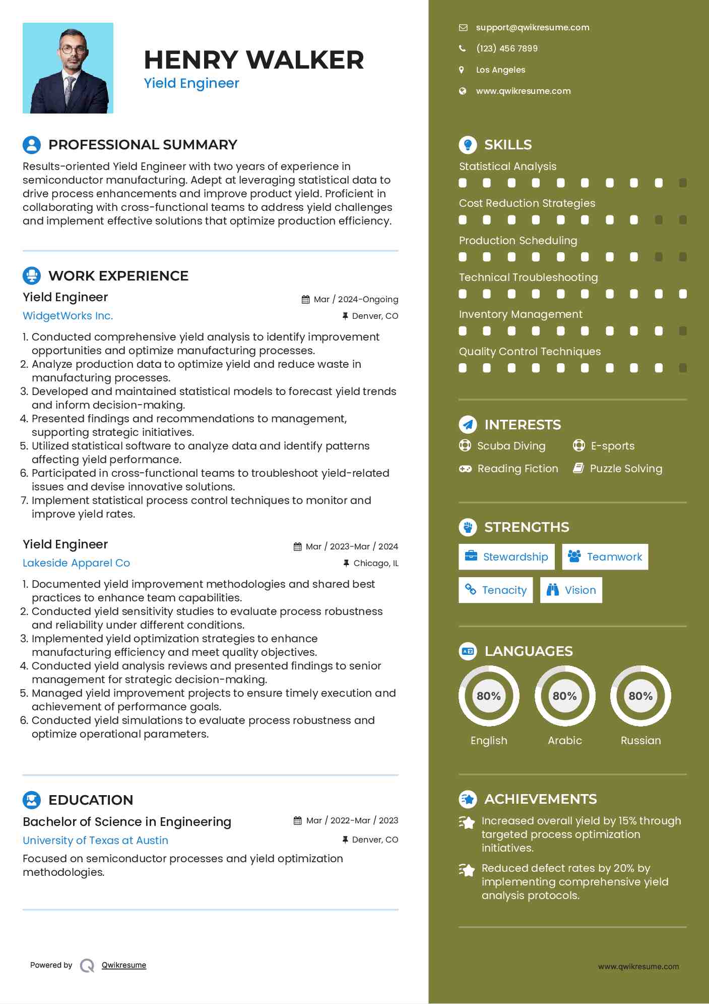 Yield Engineer Resume Example
