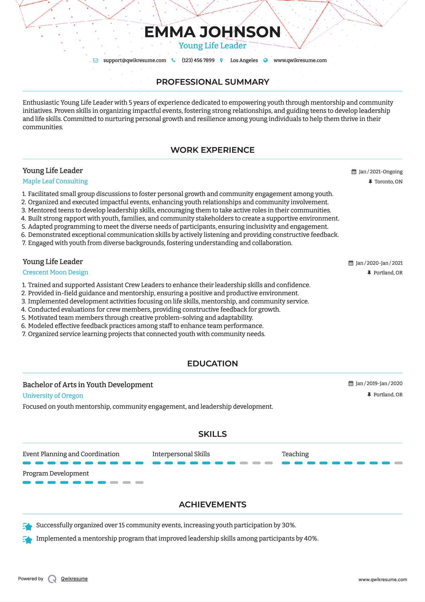 Young Life Leader Resume Model
