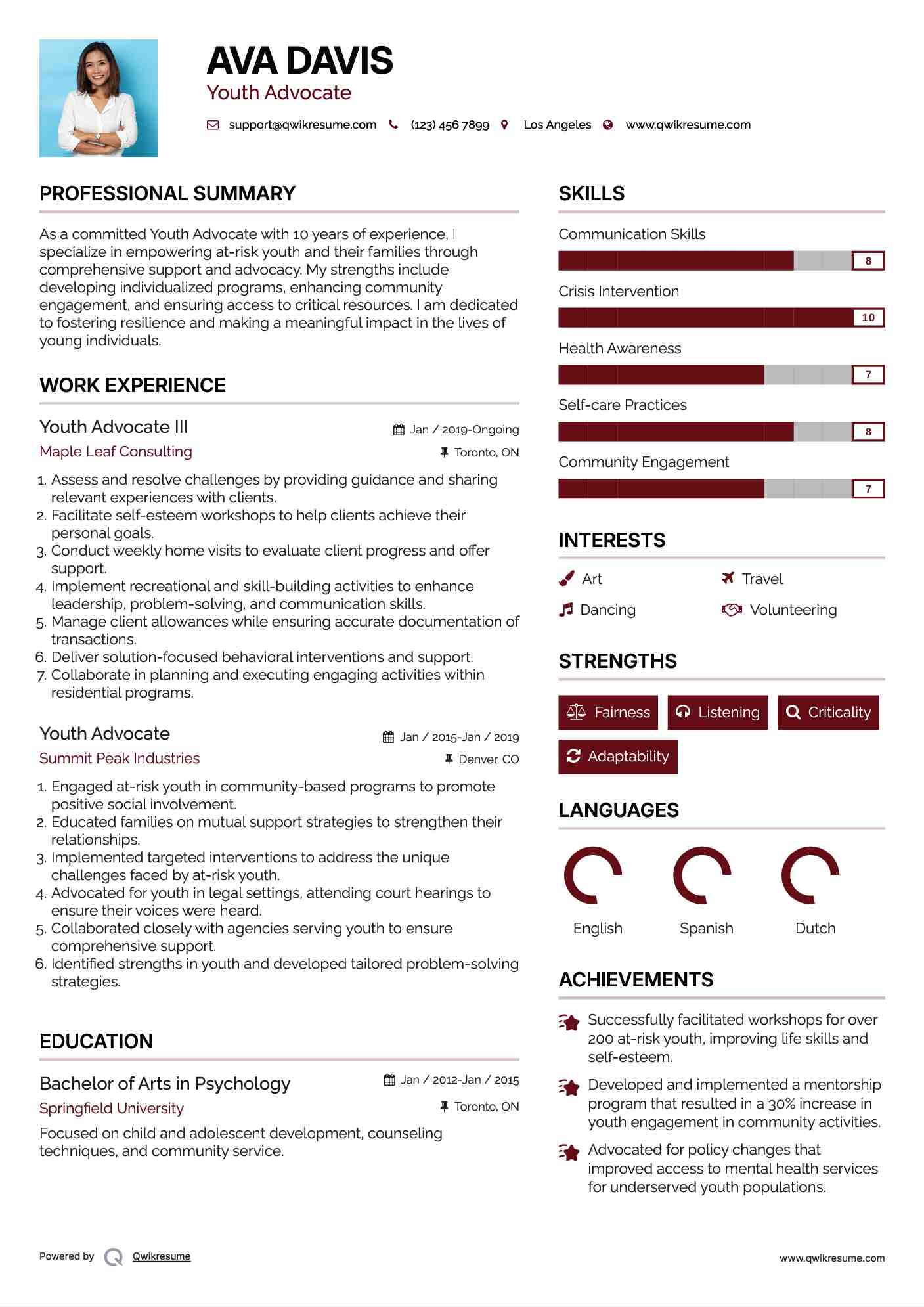 Youth Advocate III Resume Format