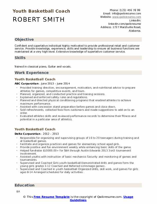 Youth Basketball Coach Resume Samples - Youth Basketball Coach 1655132407 Pdf 