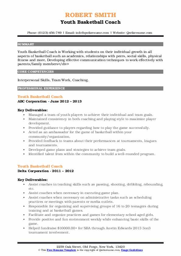 Youth Basketball Coach Resume Samples - Youth Basketball Coach 1655138195 Pdf 