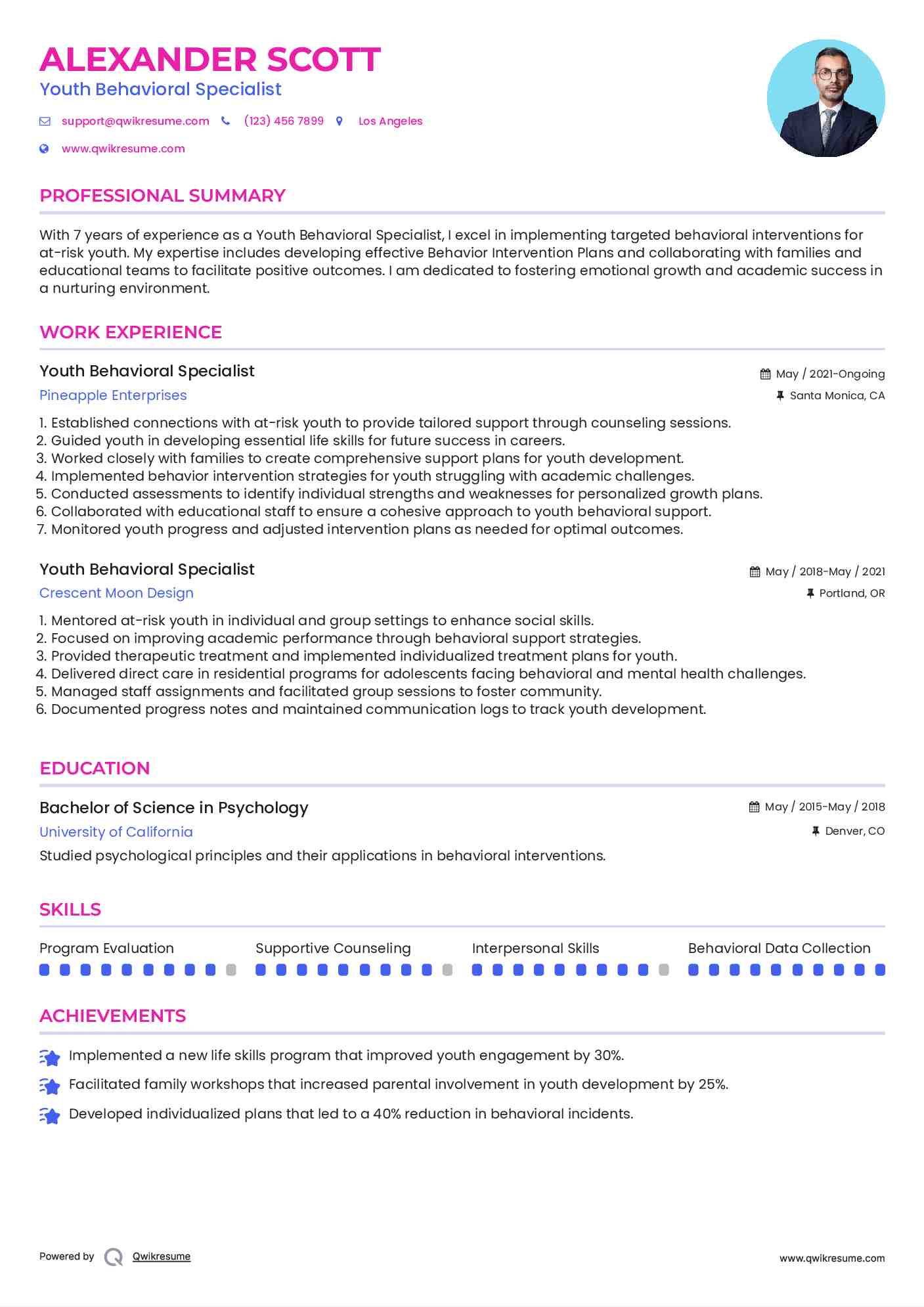 Youth Behavioral Specialist Resume Template
