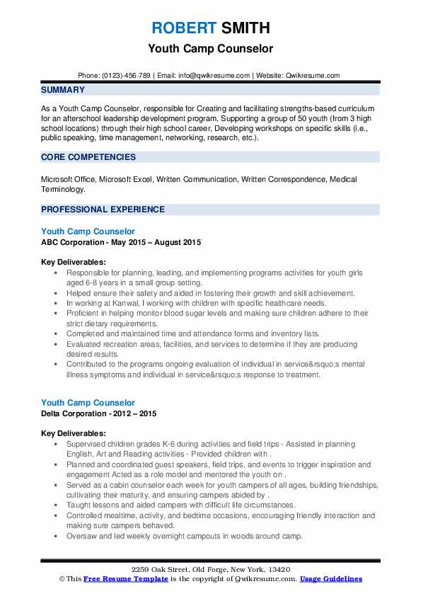 Youth Camp Counselor Resume Samples QwikResume