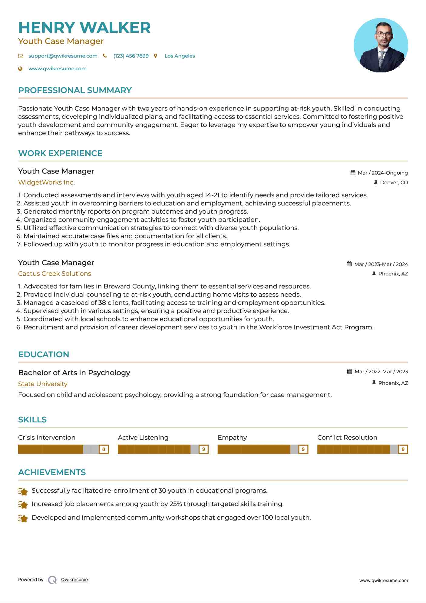 Youth Case Manager Resume Format