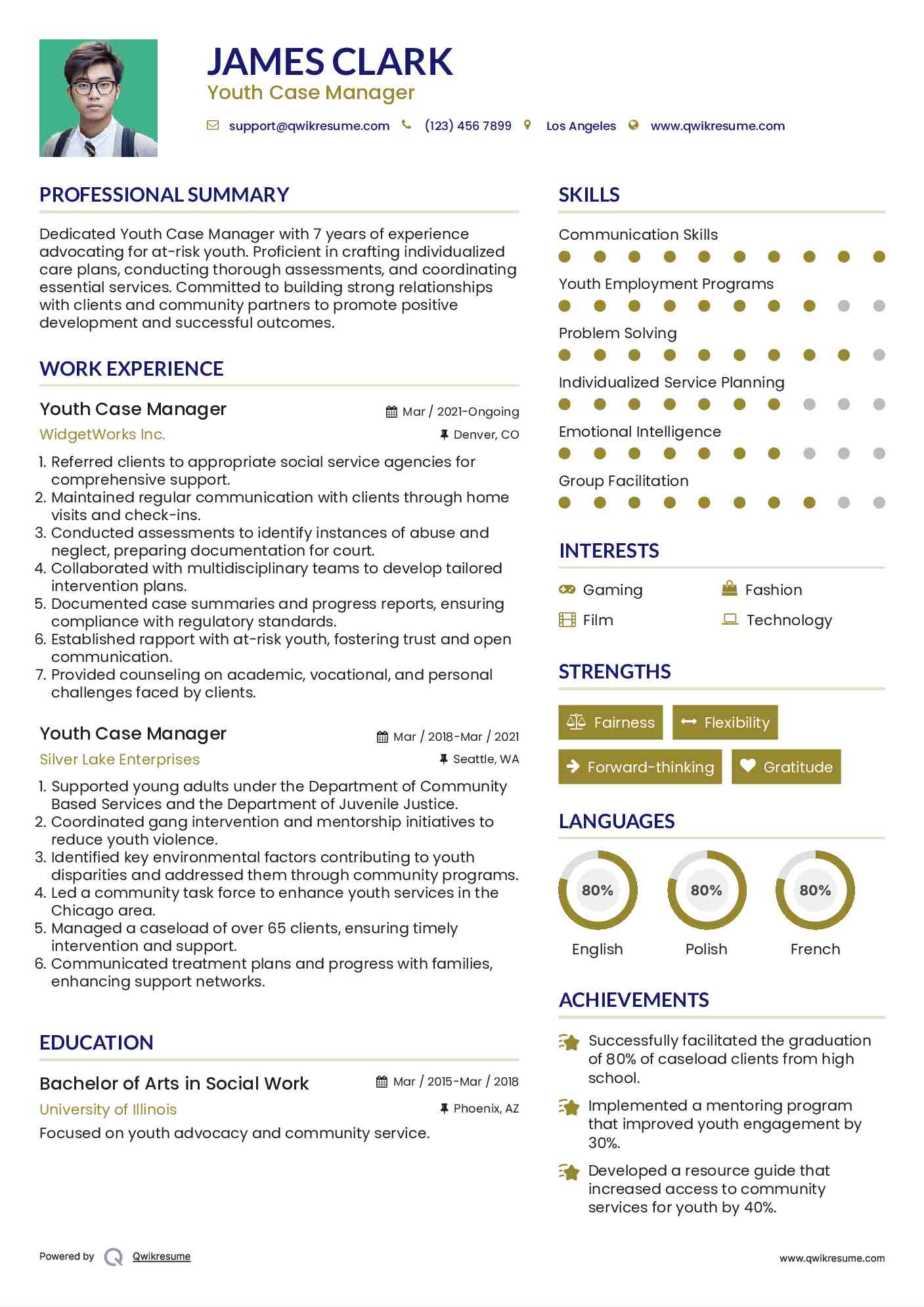 Youth Case Manager Resume Format