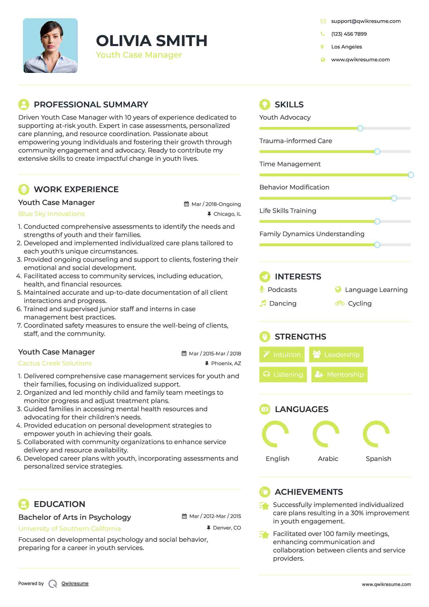 Youth Case Manager Resume Format