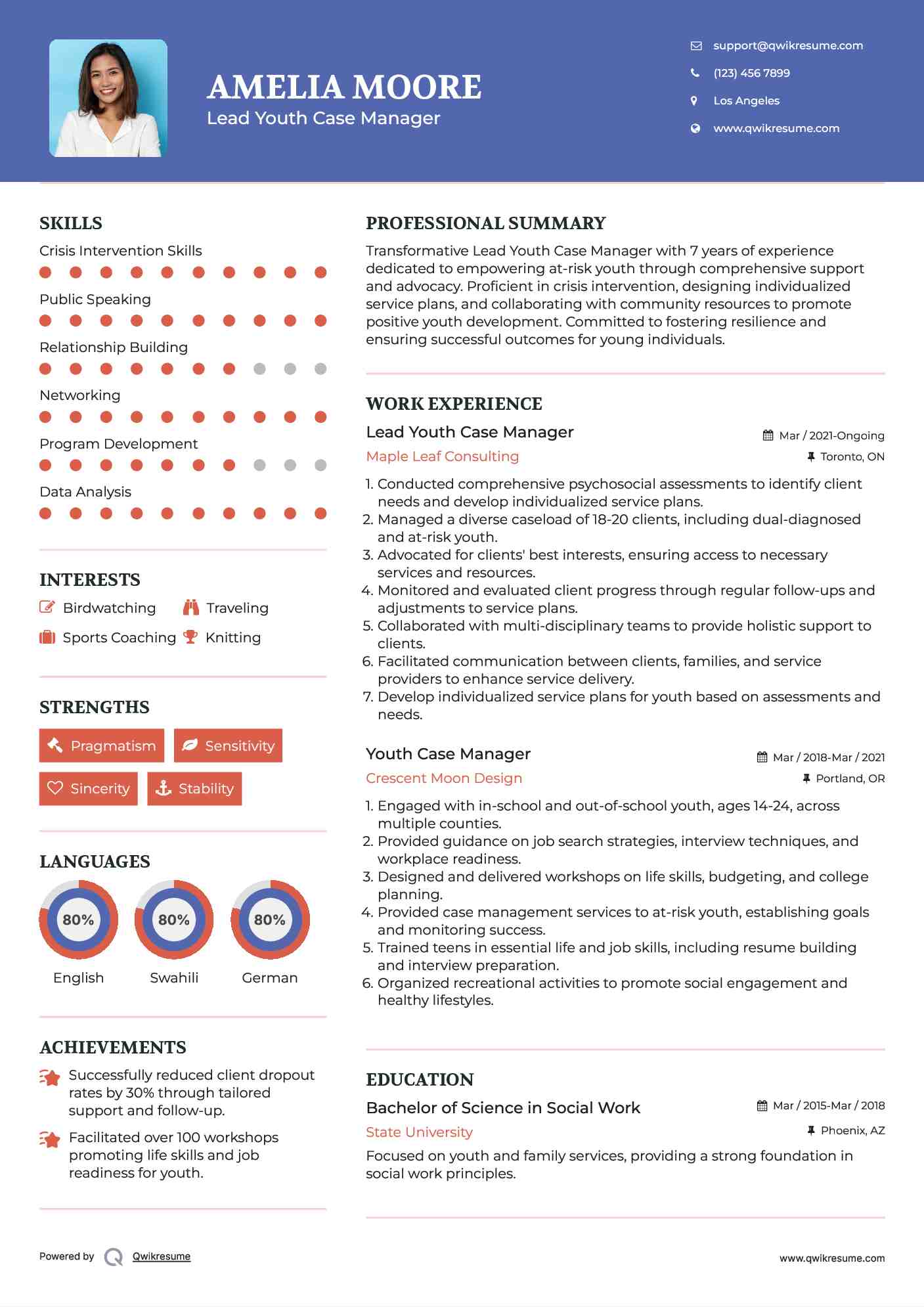Lead Youth Case Manager Resume Sample