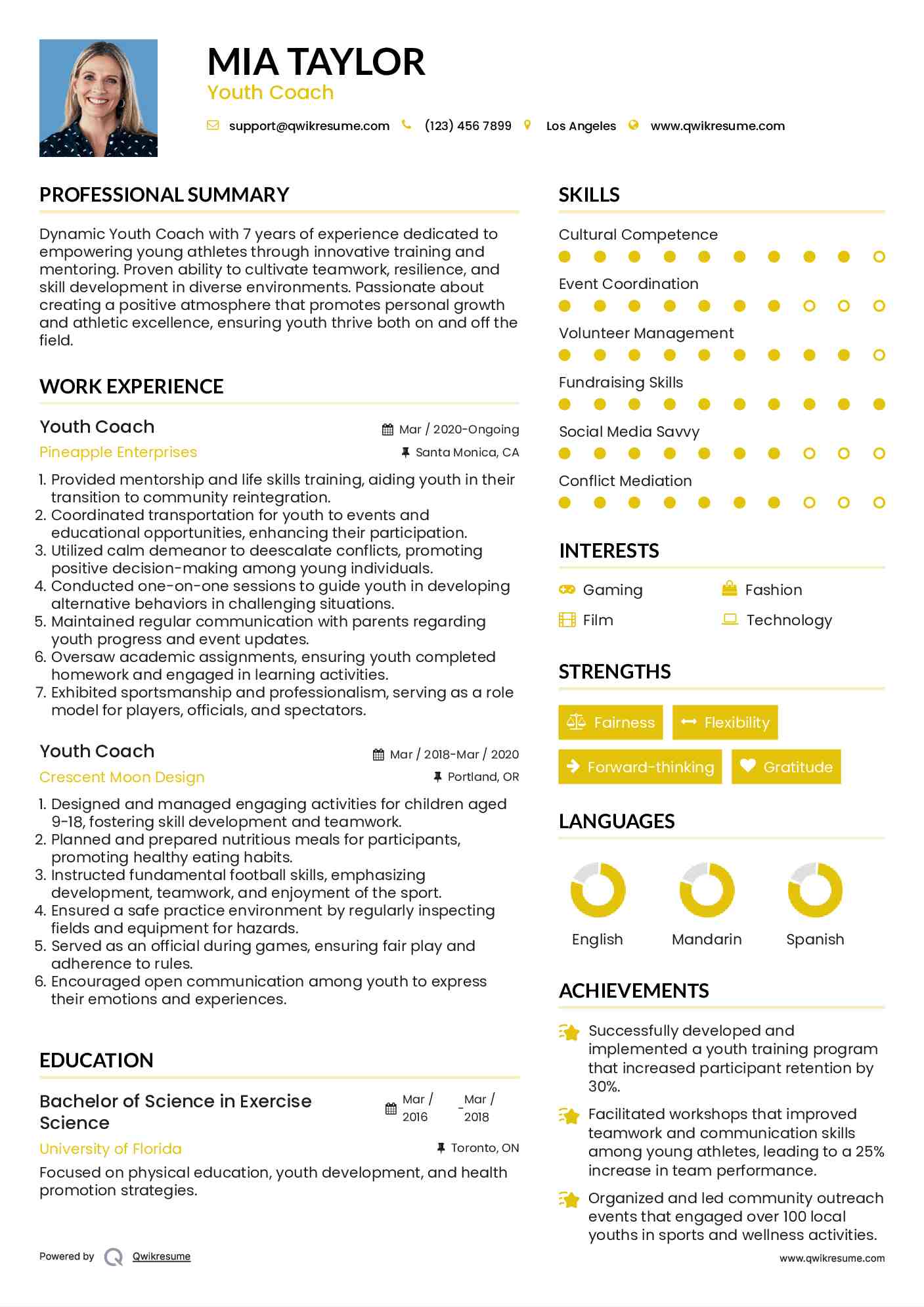 Youth Coach Resume Format