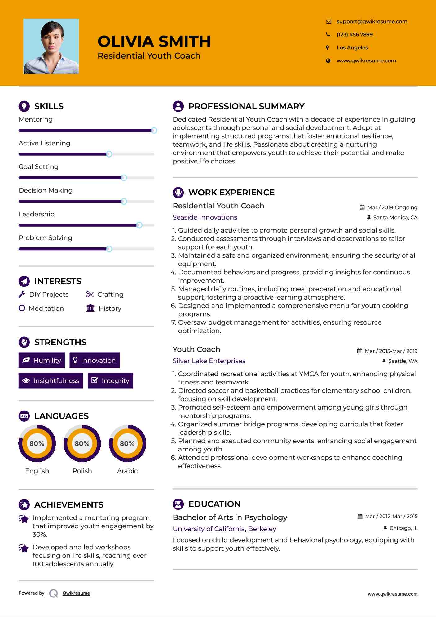 Residential Youth Coach
 Resume Template
