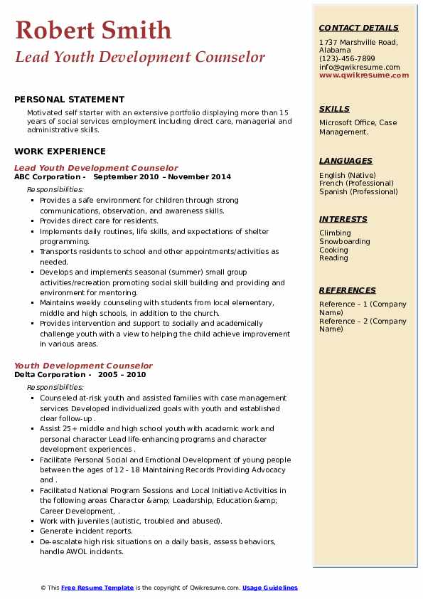 Youth Development Counselor Resume Samples QwikResume