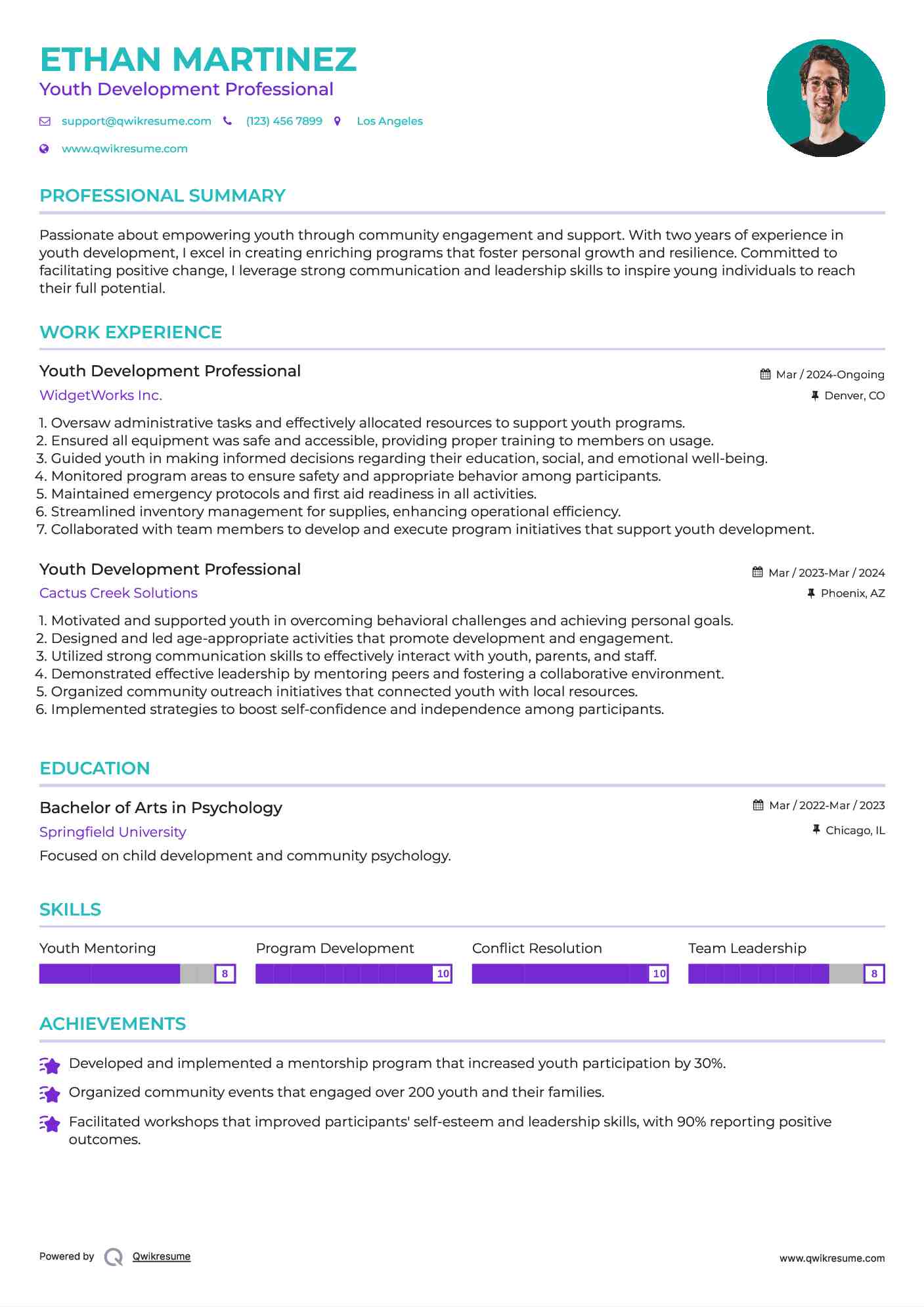 Youth Development Professional Resume Example