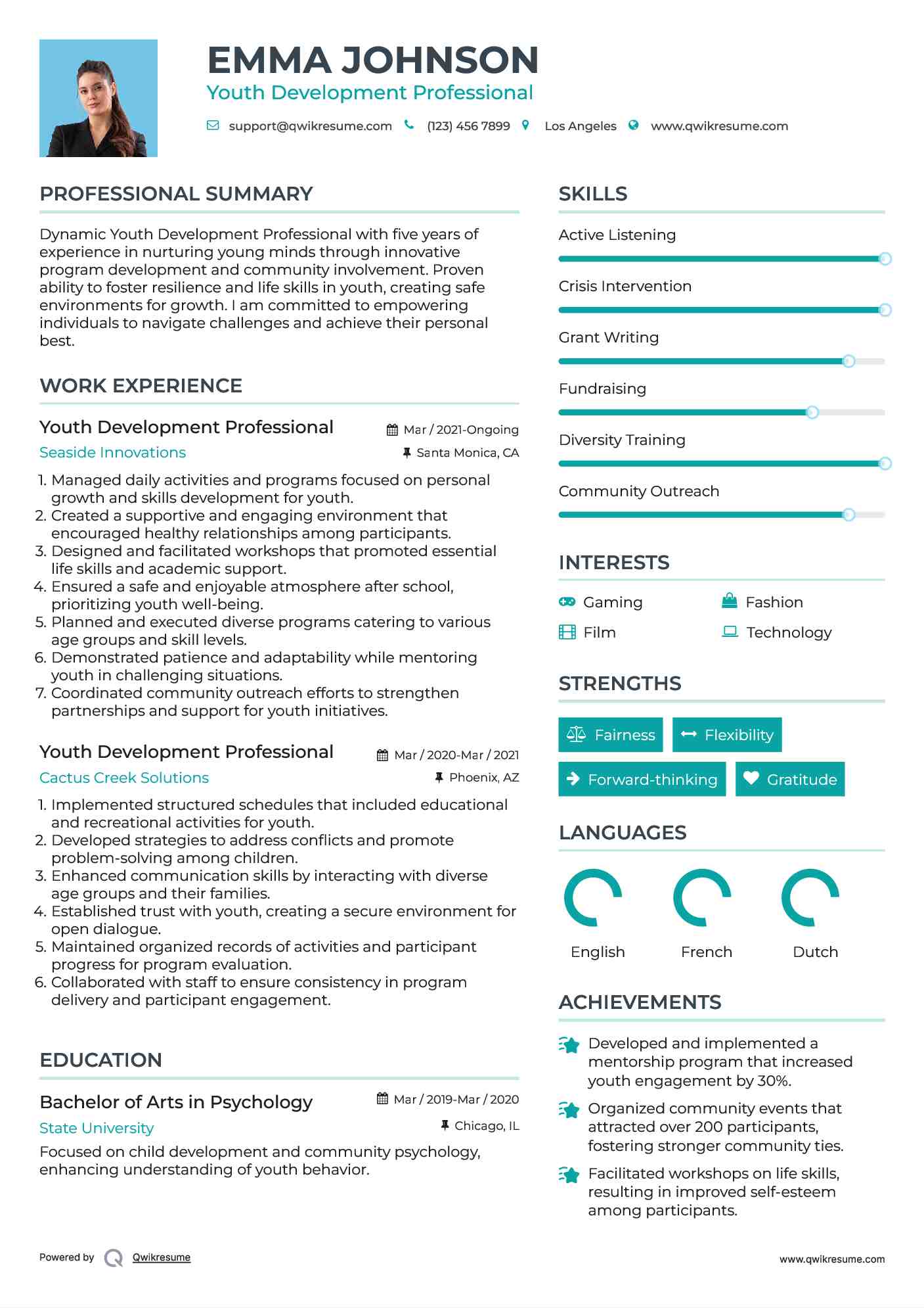Youth Development Professional Resume Format