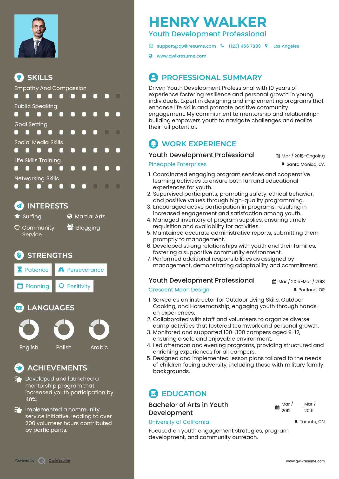 Youth Development Professional Resume Example