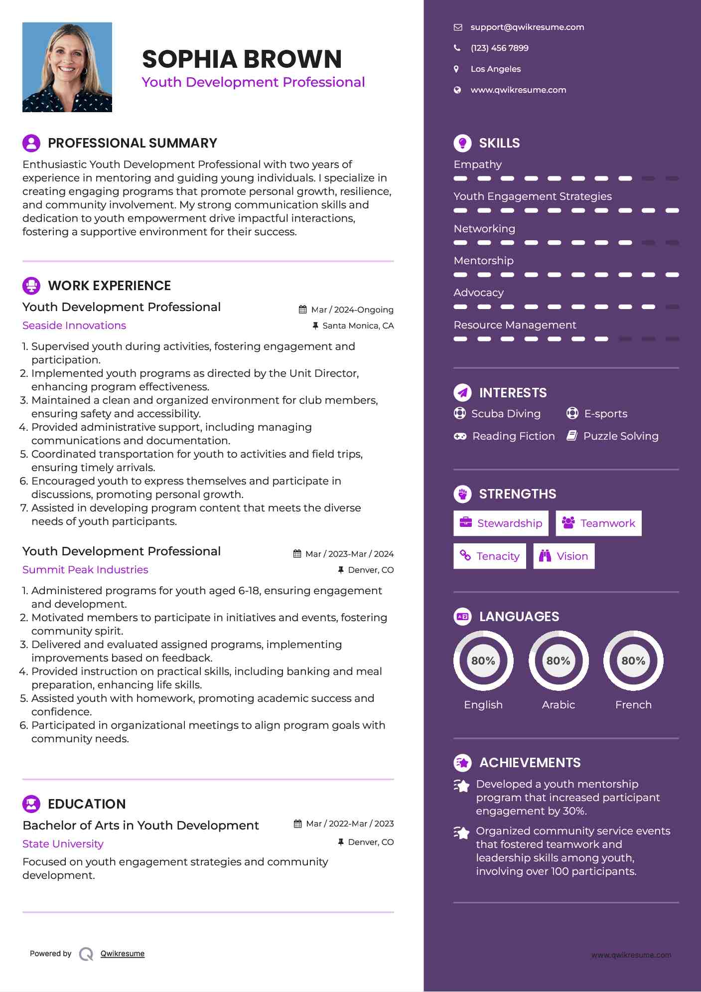 Youth Development Professional Resume Sample