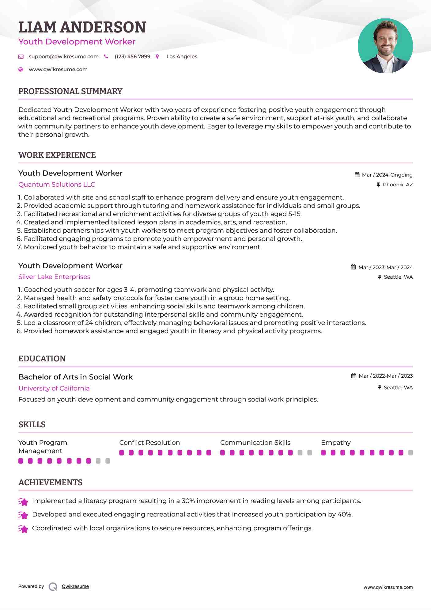 Youth Development Worker Resume Example