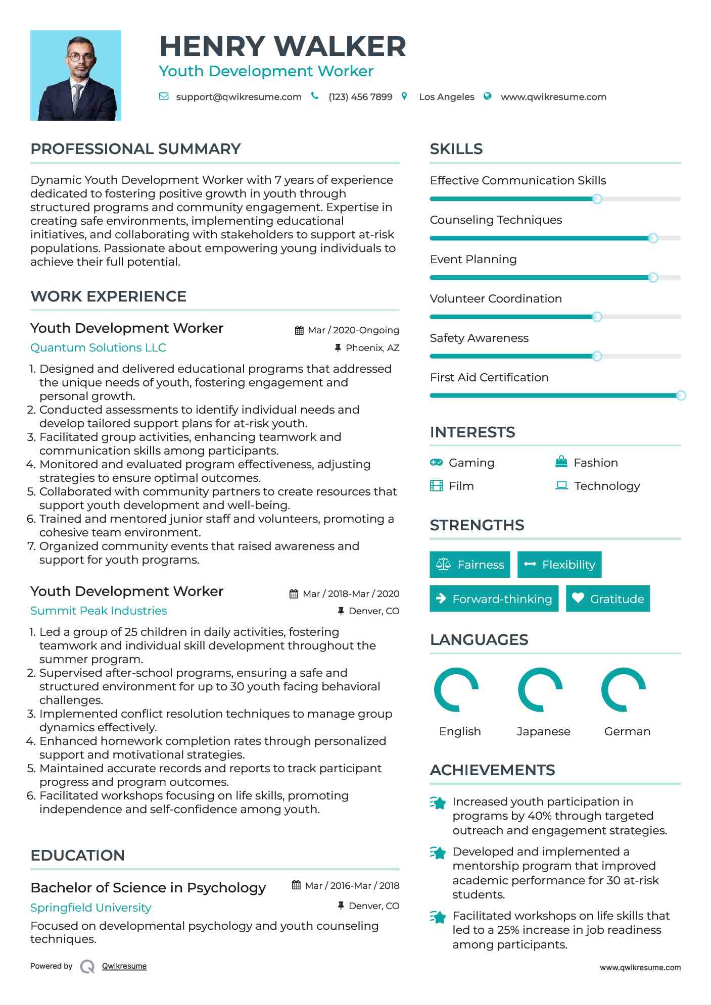Youth Development Worker Resume Sample