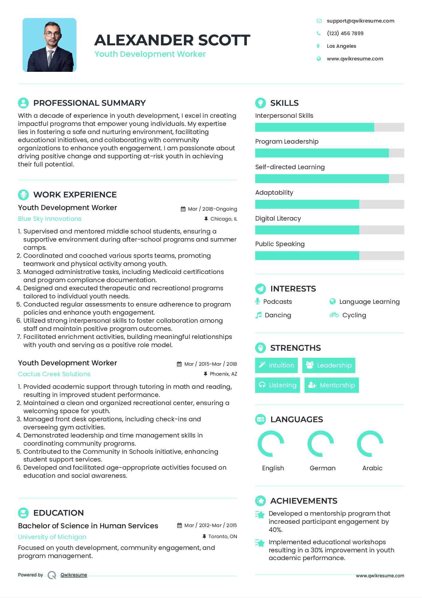 Youth Development Worker Resume Model