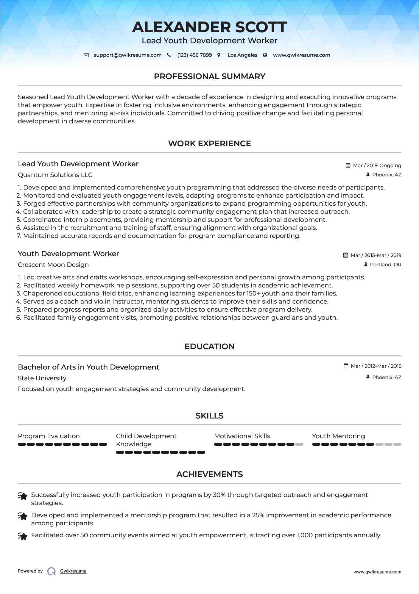Lead Youth Development Worker Resume Format