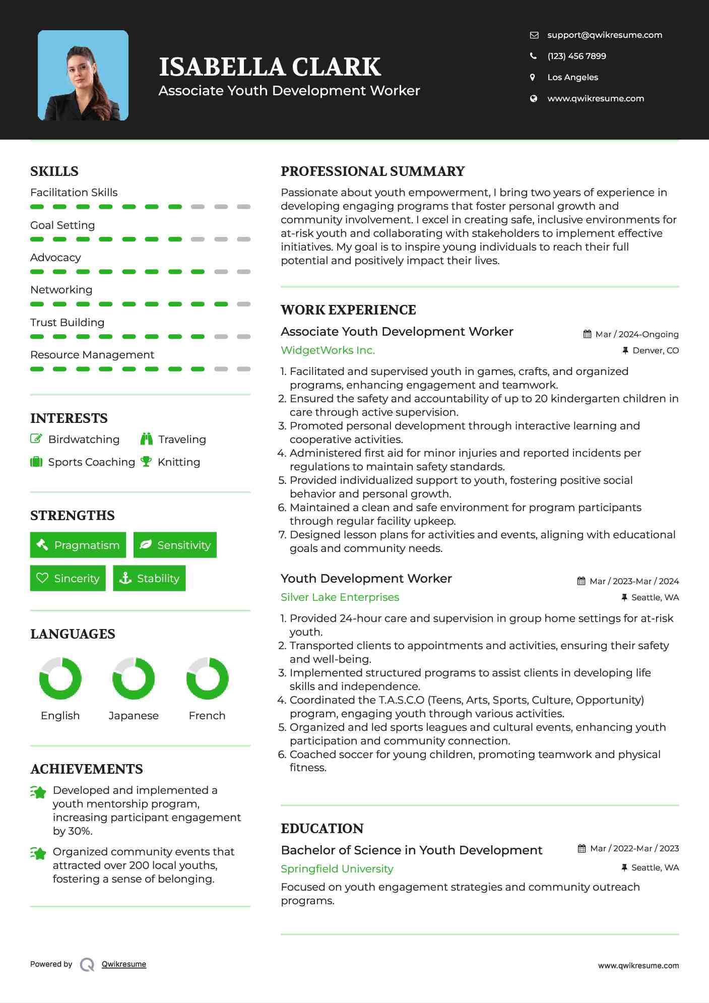 Associate Youth Development Worker Resume Sample