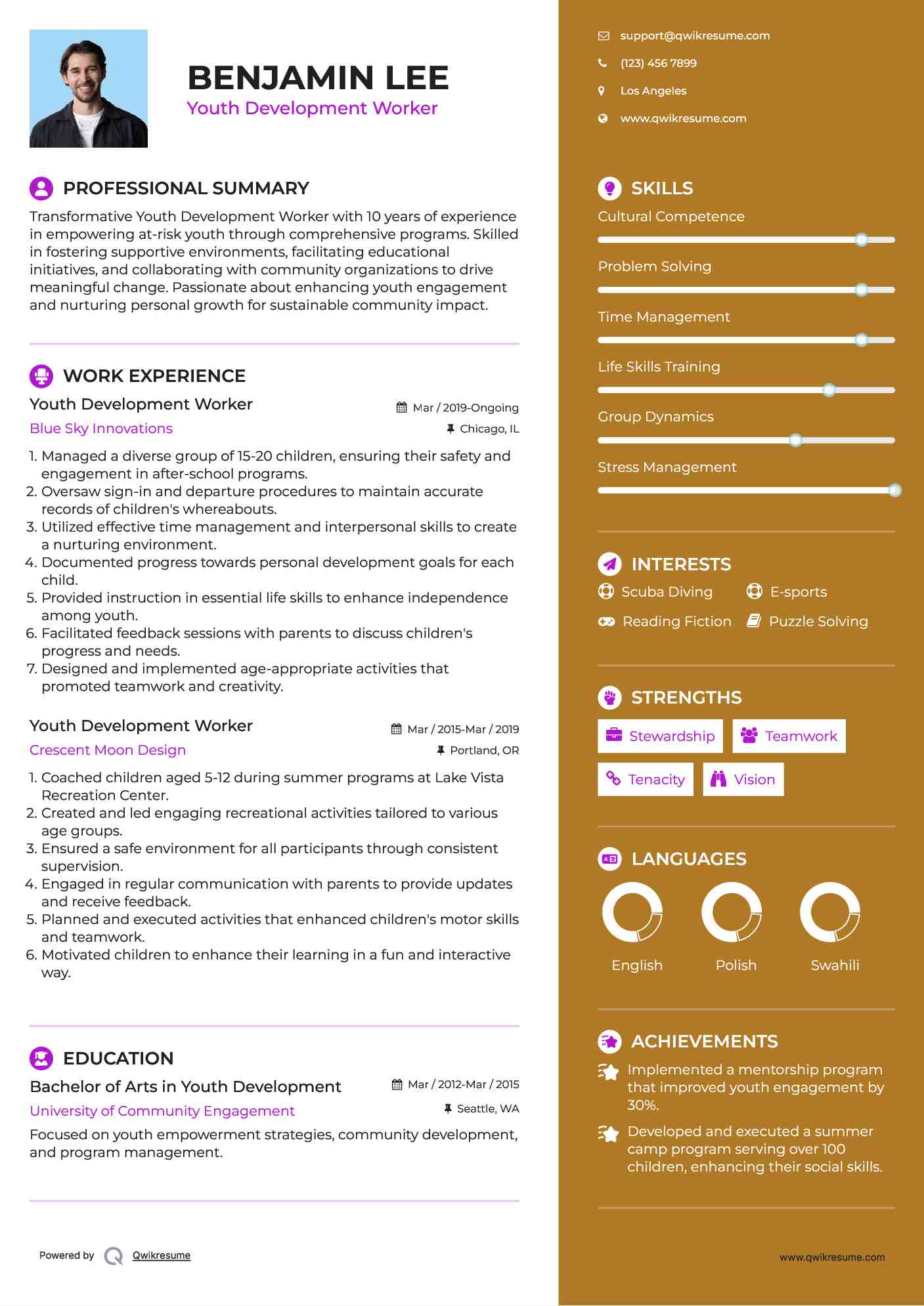 Youth Development Worker Resume Template
