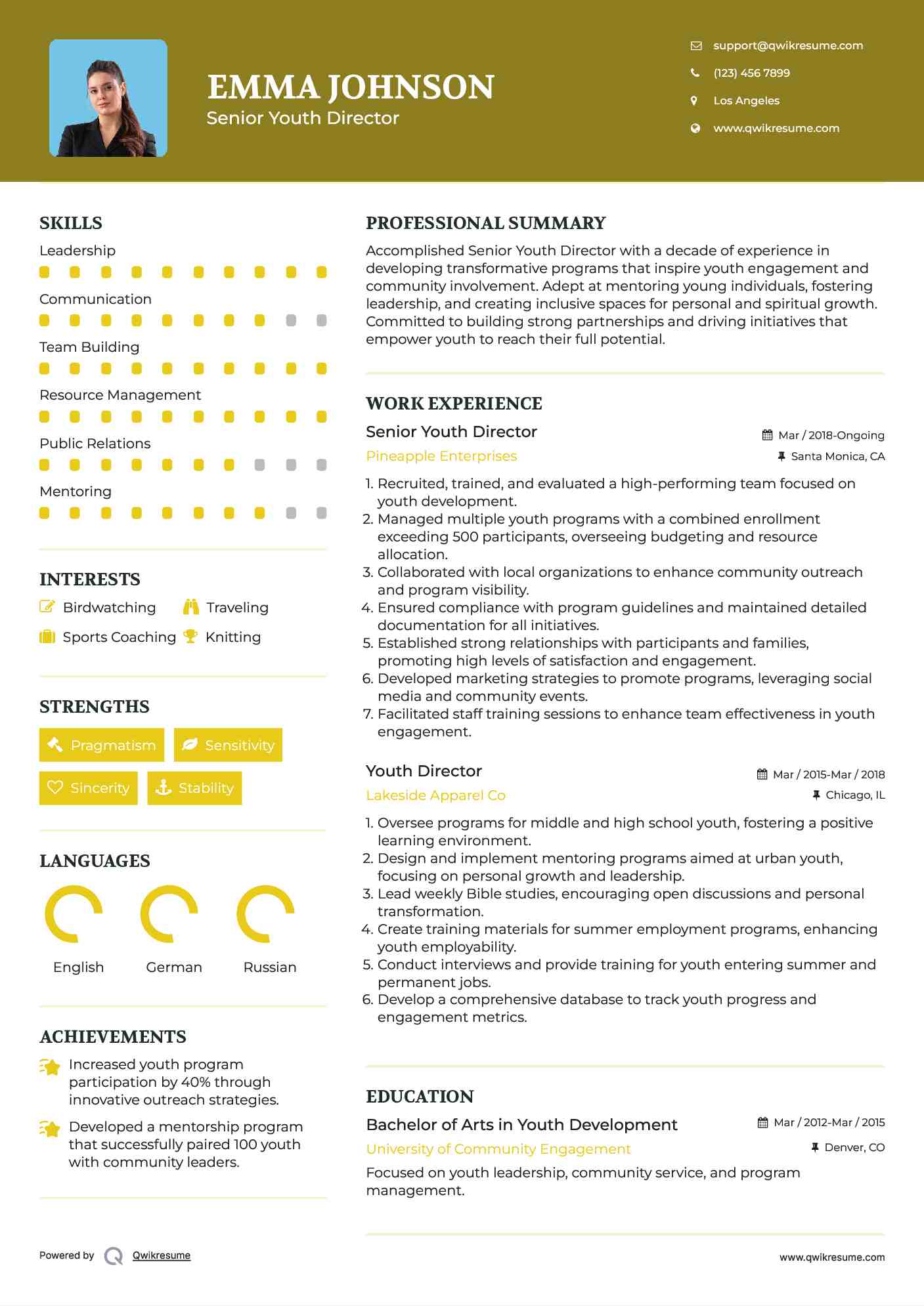 Senior Youth Director Resume Template