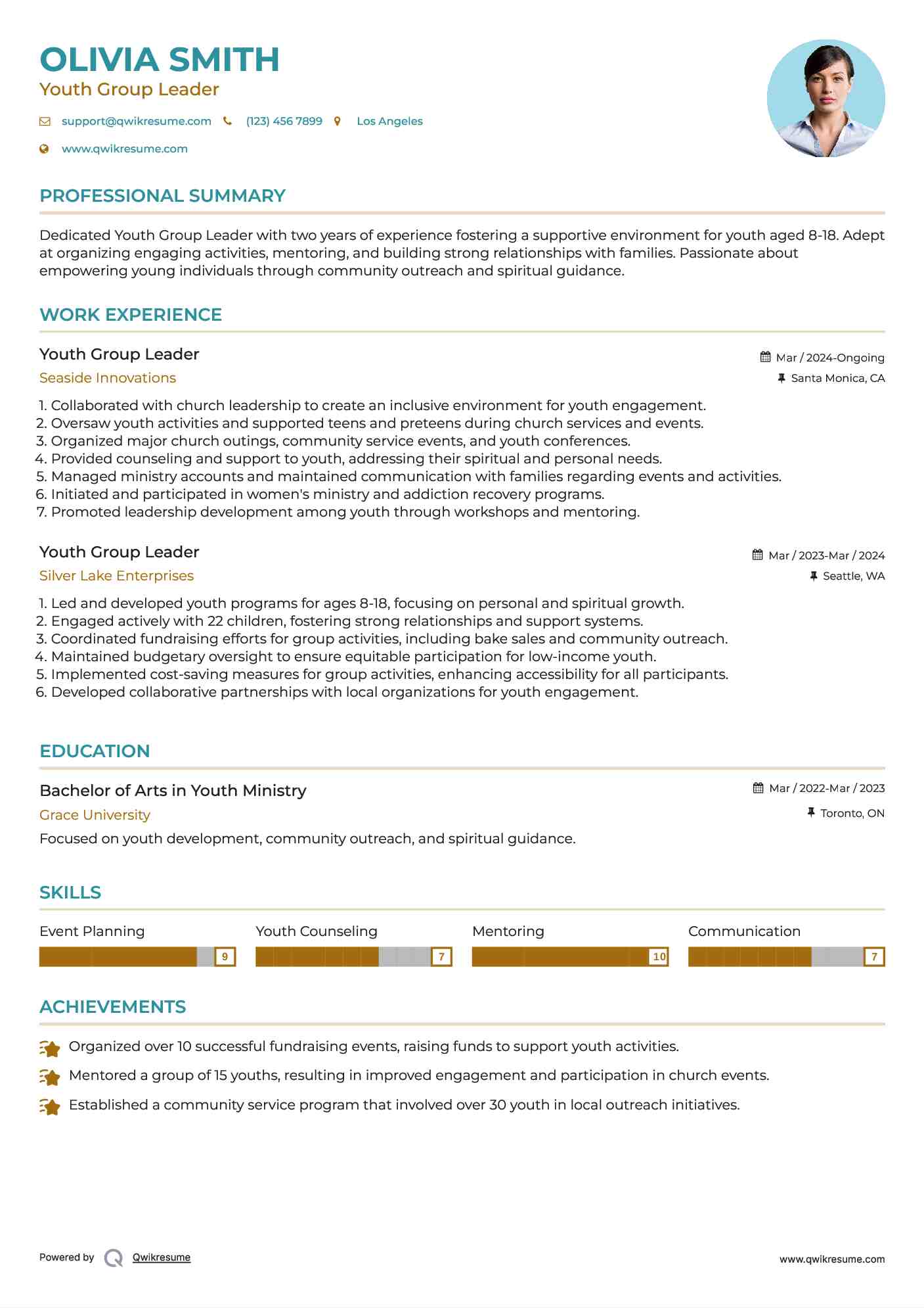 Youth Group Leader Resume Model