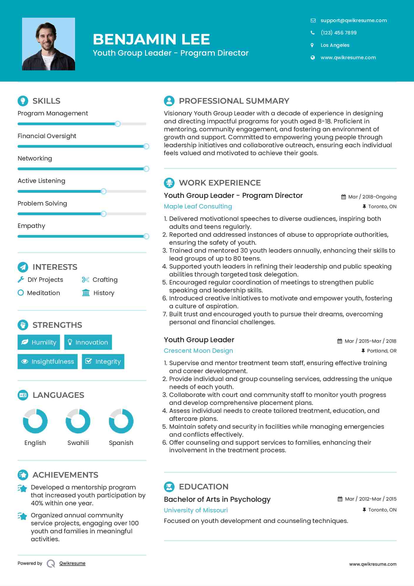 Youth Group Leader - Program Director Resume Template