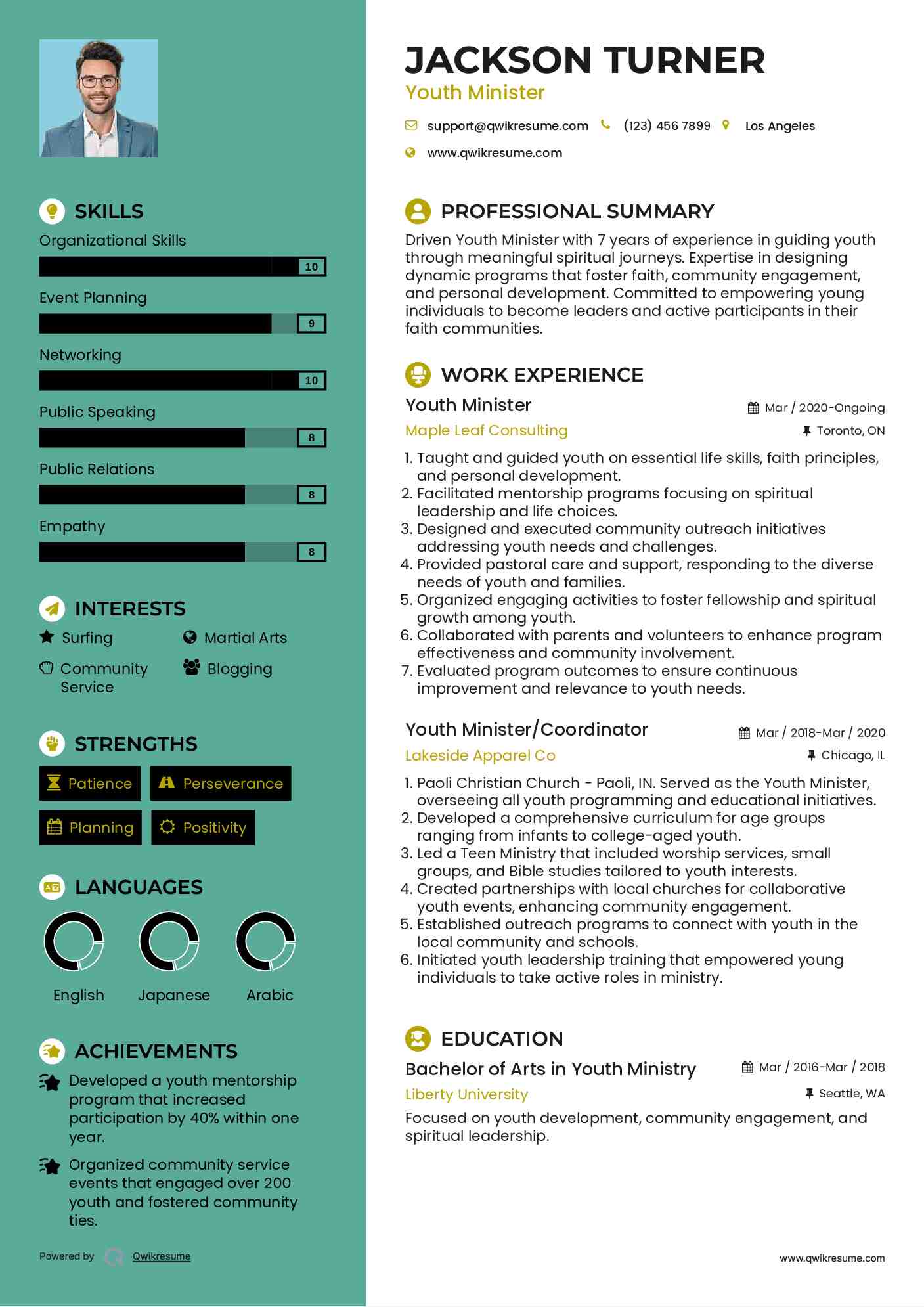 Youth Minister Resume Template
