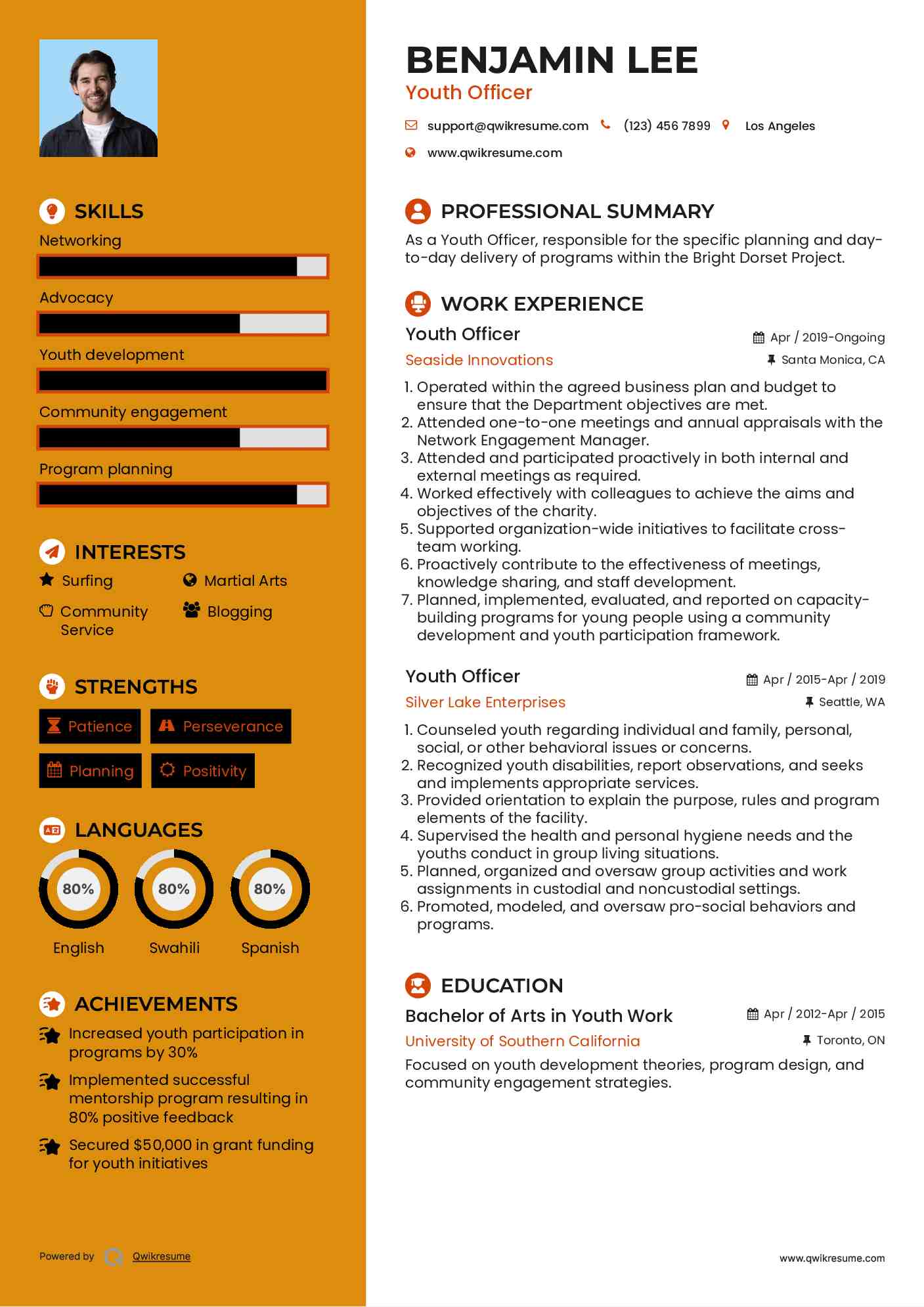 Youth Officer Resume Model