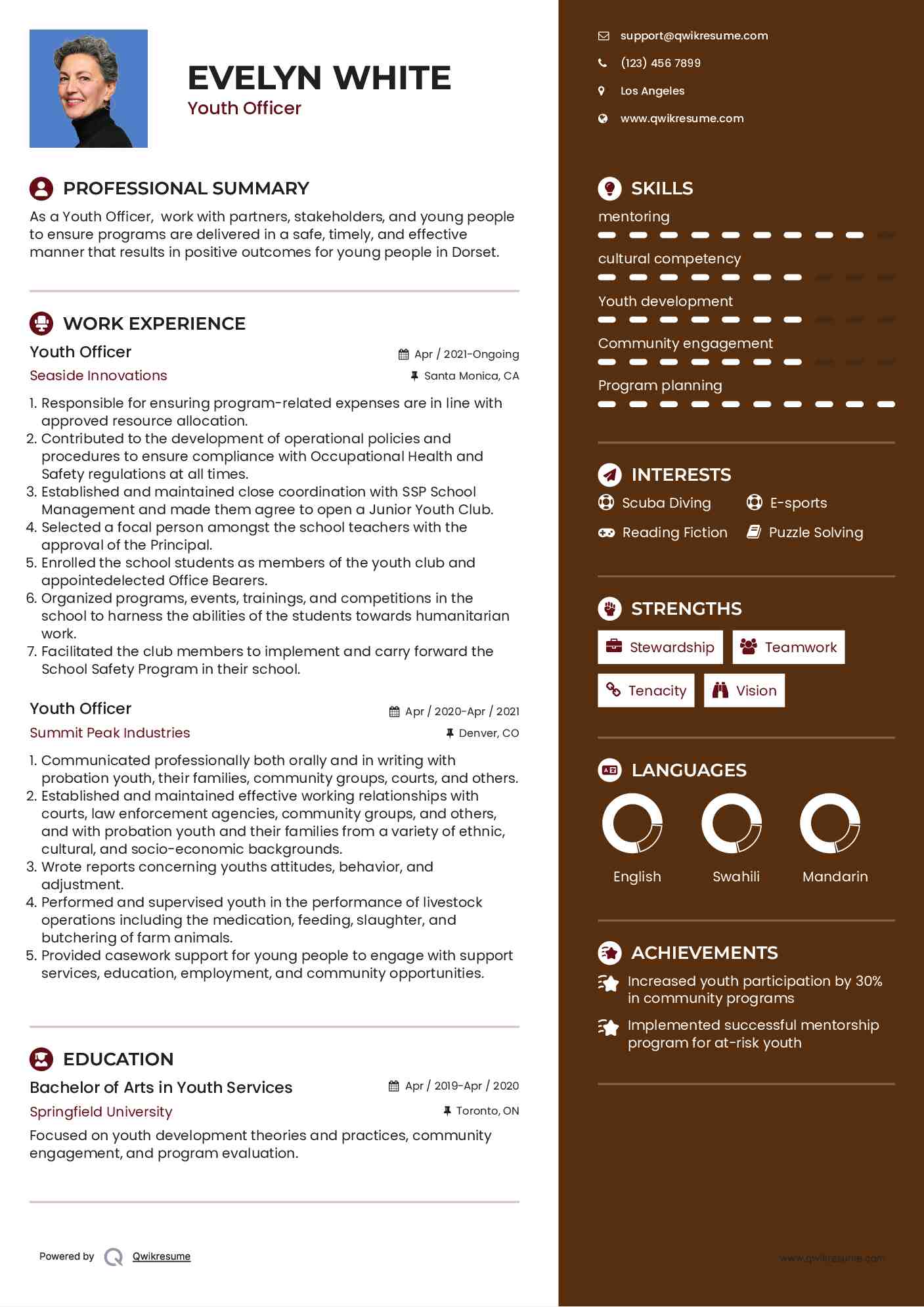 Youth Officer Resume Template
